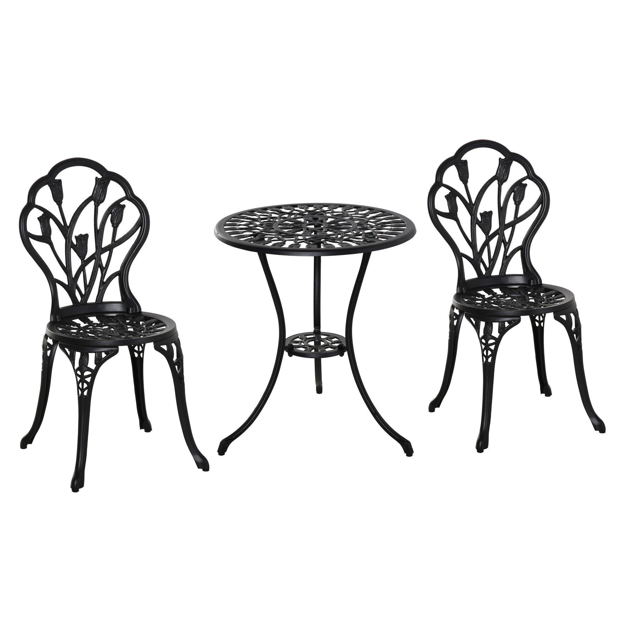 3 Piece Patio Bistro Set, Aluminium Garden Table and Chairs with Umbrella Hole