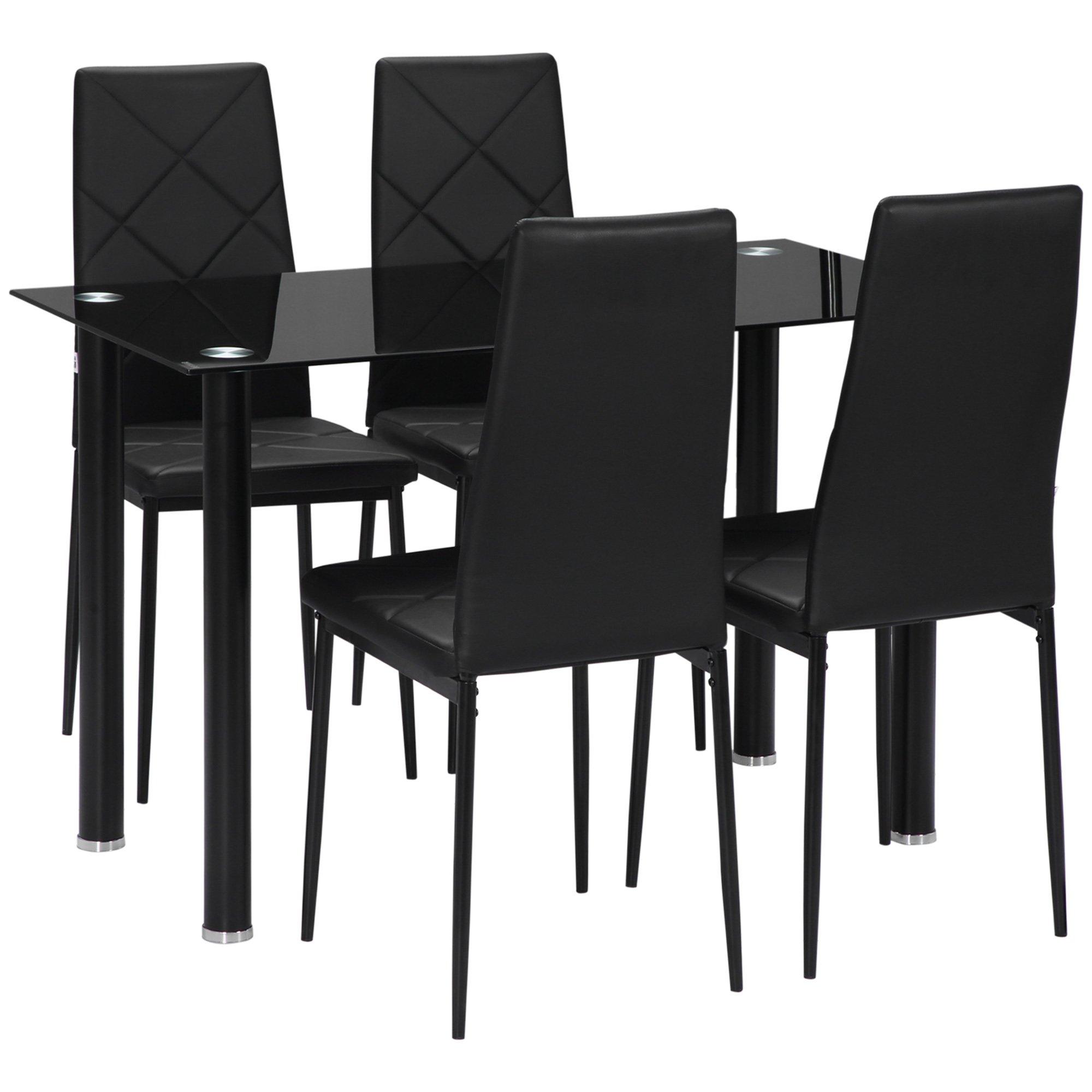 Dining Table and Chairs Set 4 with Padded Seat and Tempered Glass