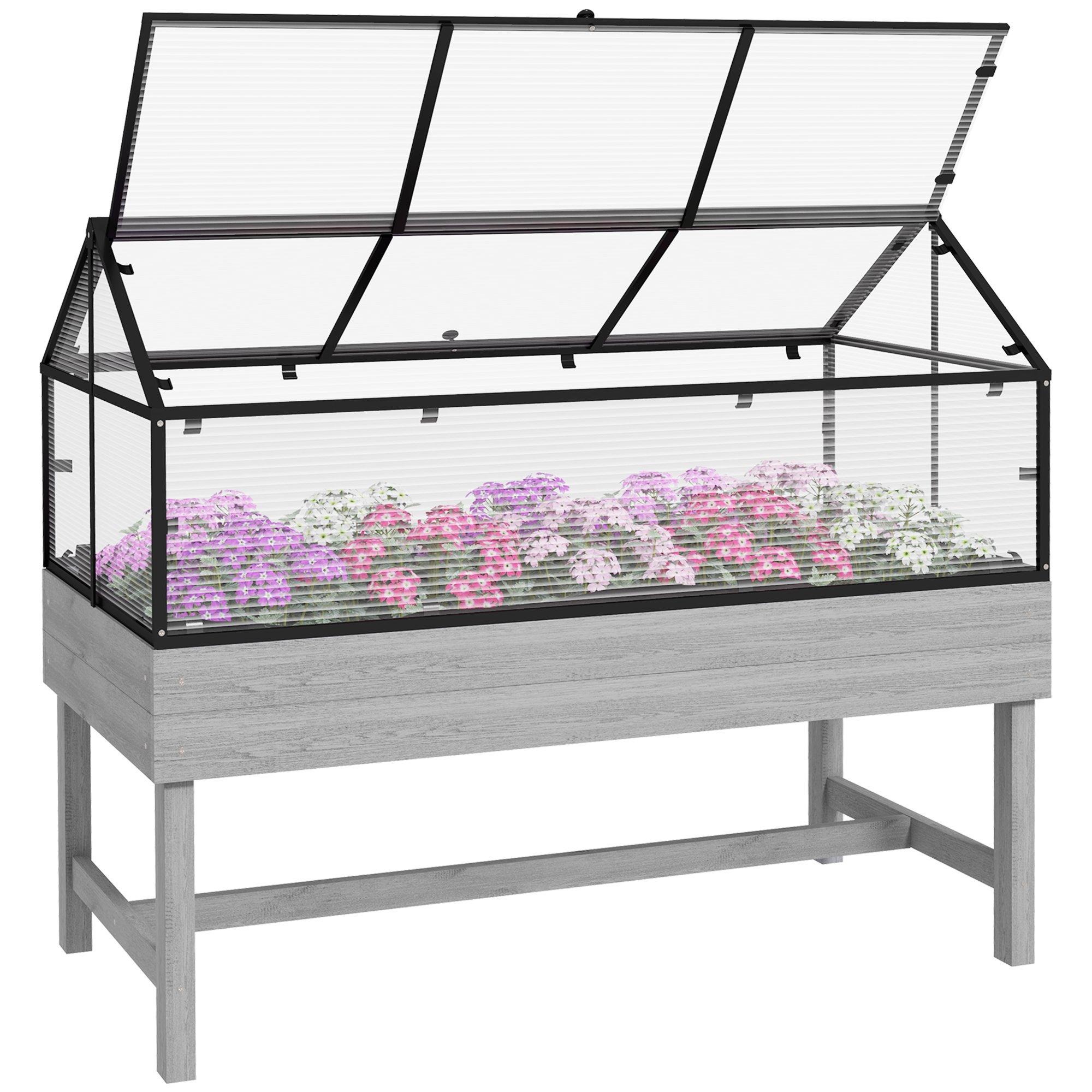 Raised Garden Bed with Cold Frame Greenhouse with Polycarbonate Panel Top Vent