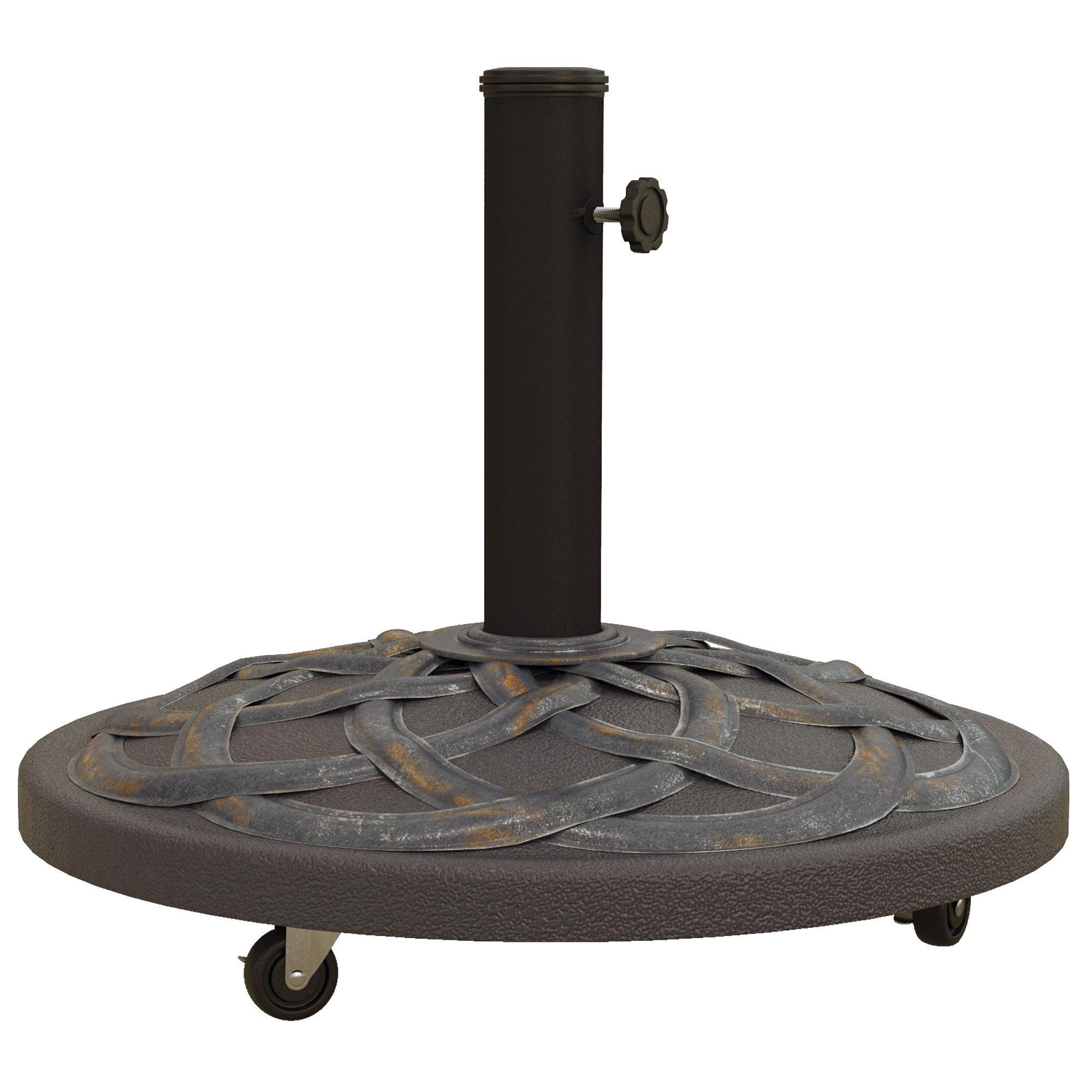 27kg Rolling Parasol Base with Wheels Heavy Duty Umbrella Stand Bronze Tone
