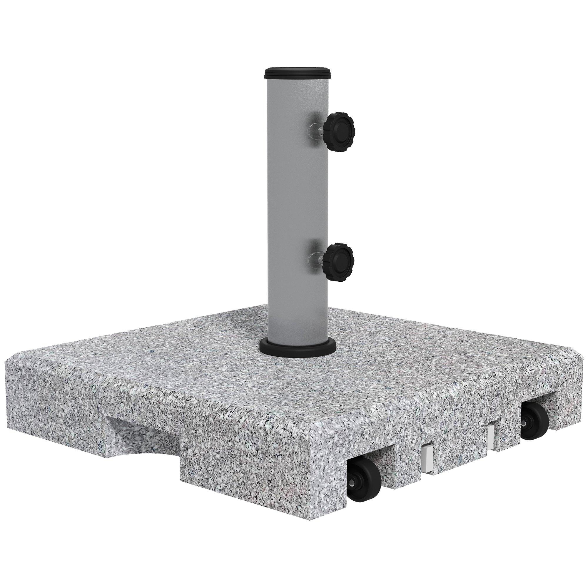 28kg Granite Parasol Base Weight Umbrella Stand with Wheels, Retractable Handle