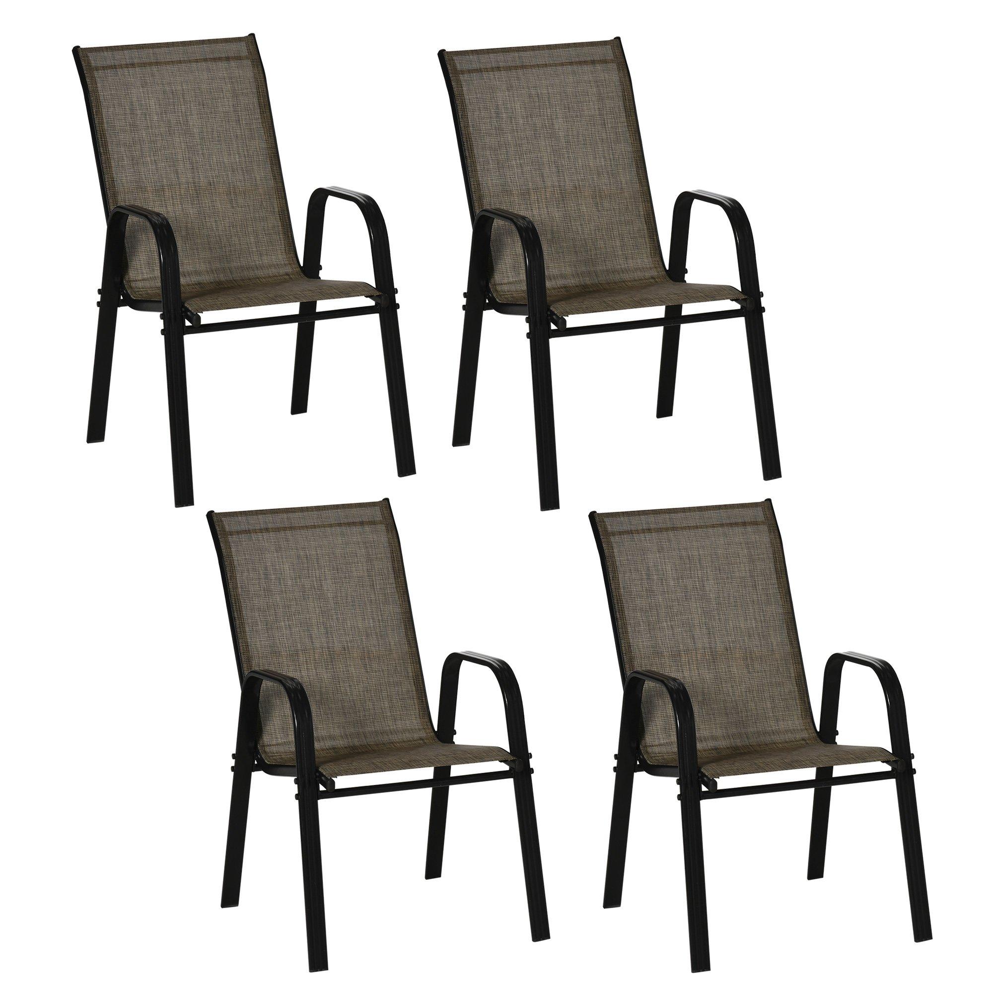 Set of 4 Garden Dining Chair Set Outdoor with High Back Armrest