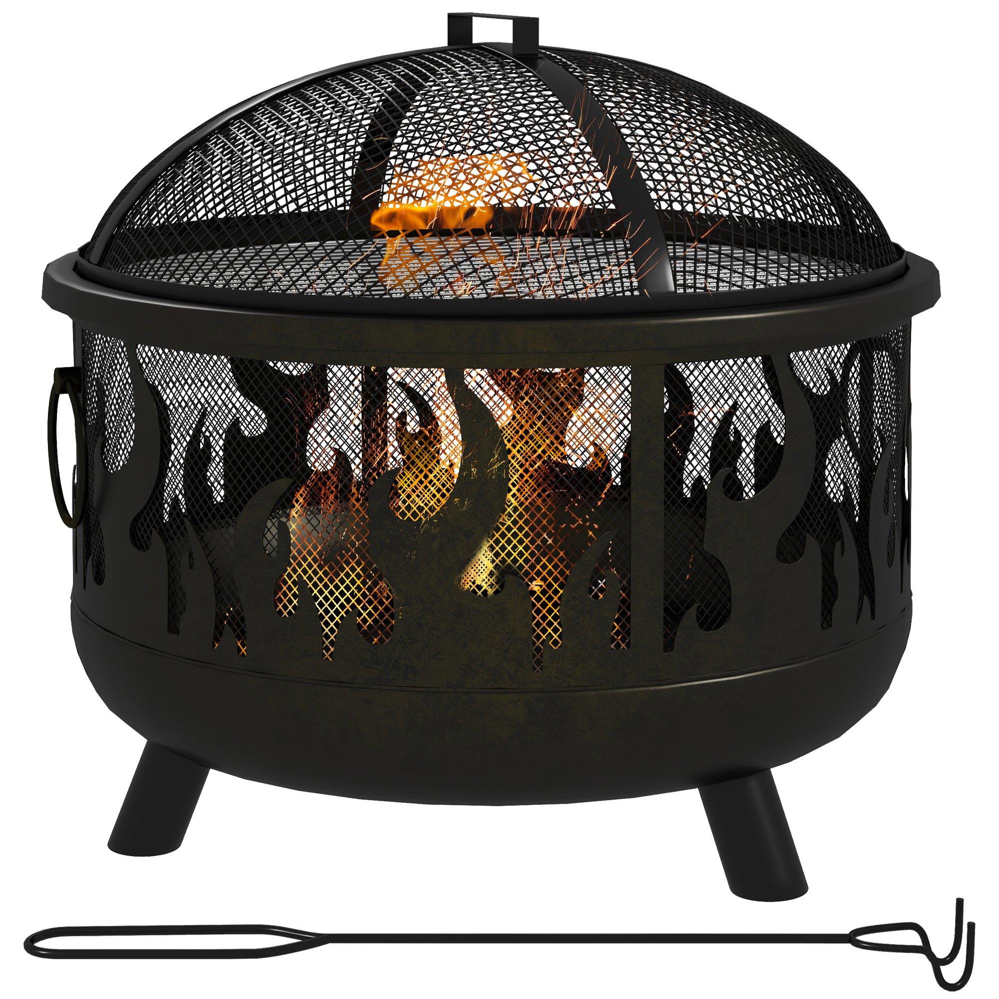 61.5cm 2-In-1 Outdoor Fire Pit & Firewood BBQ Garden Cooker Heater