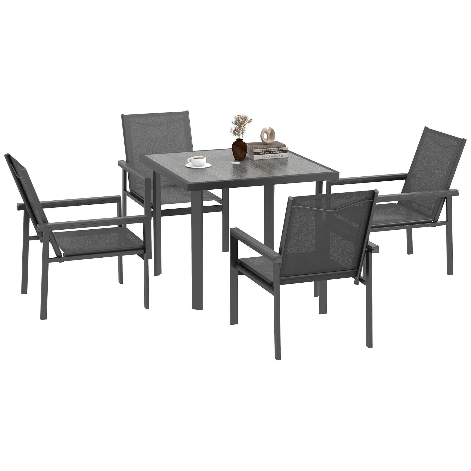 5 Pieces Outdoor Dining Table and 4 Armchairs, Garden Dining Set, Grey