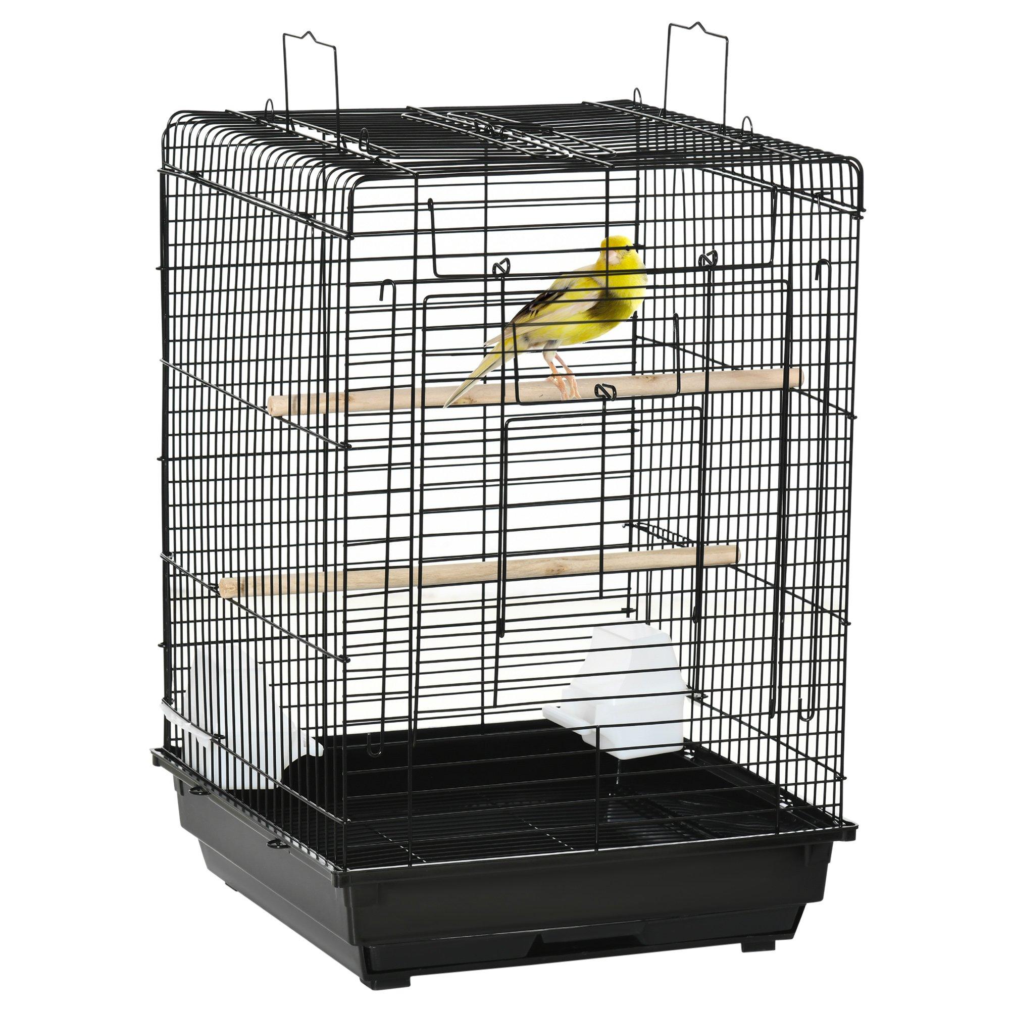 Bird Cage with Openable Top, Stand, Tray, Handles, Feeding Bowls for Parakeet
