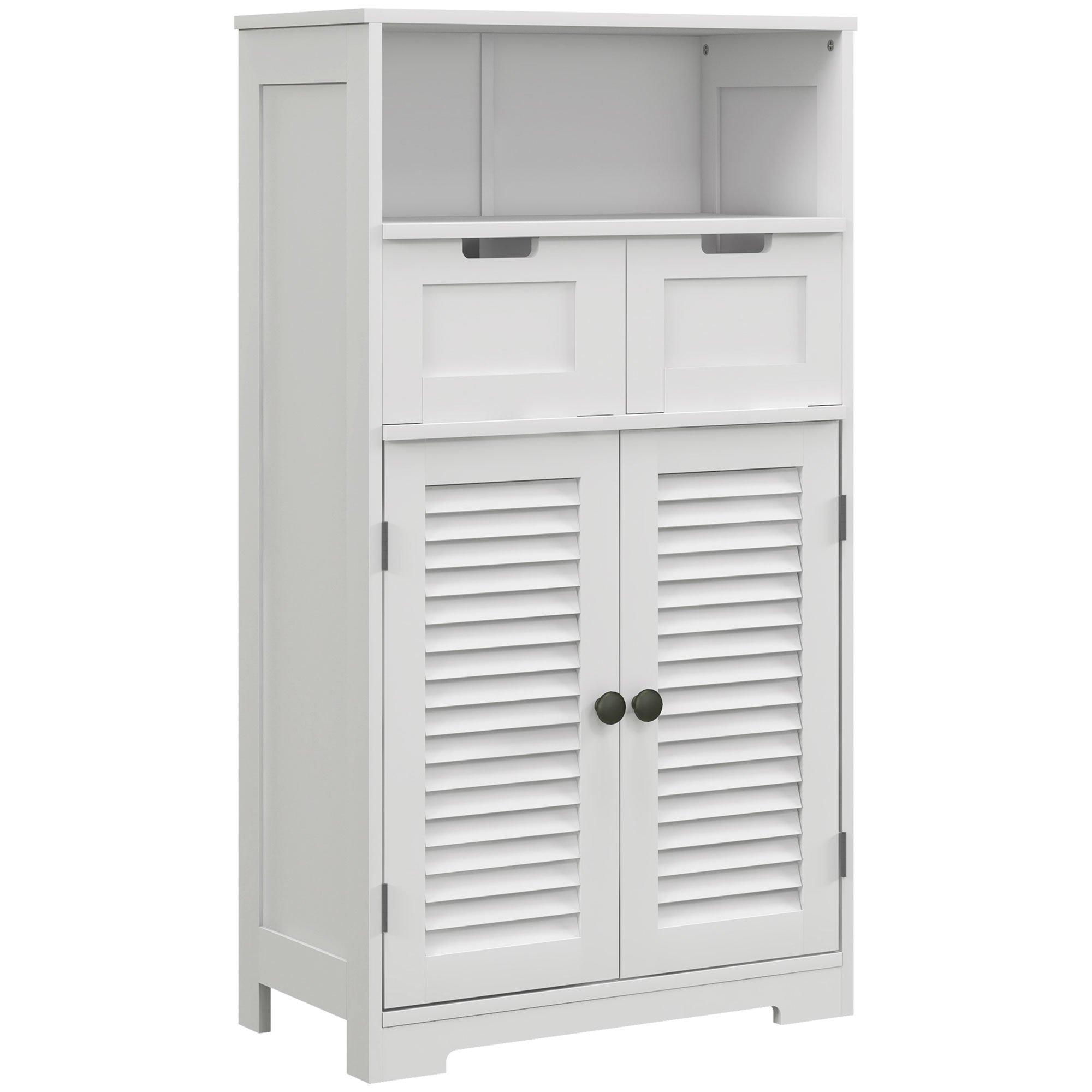 Free Standing Bathroom Storage Cabinet with Louvred Doors 2 Drawers