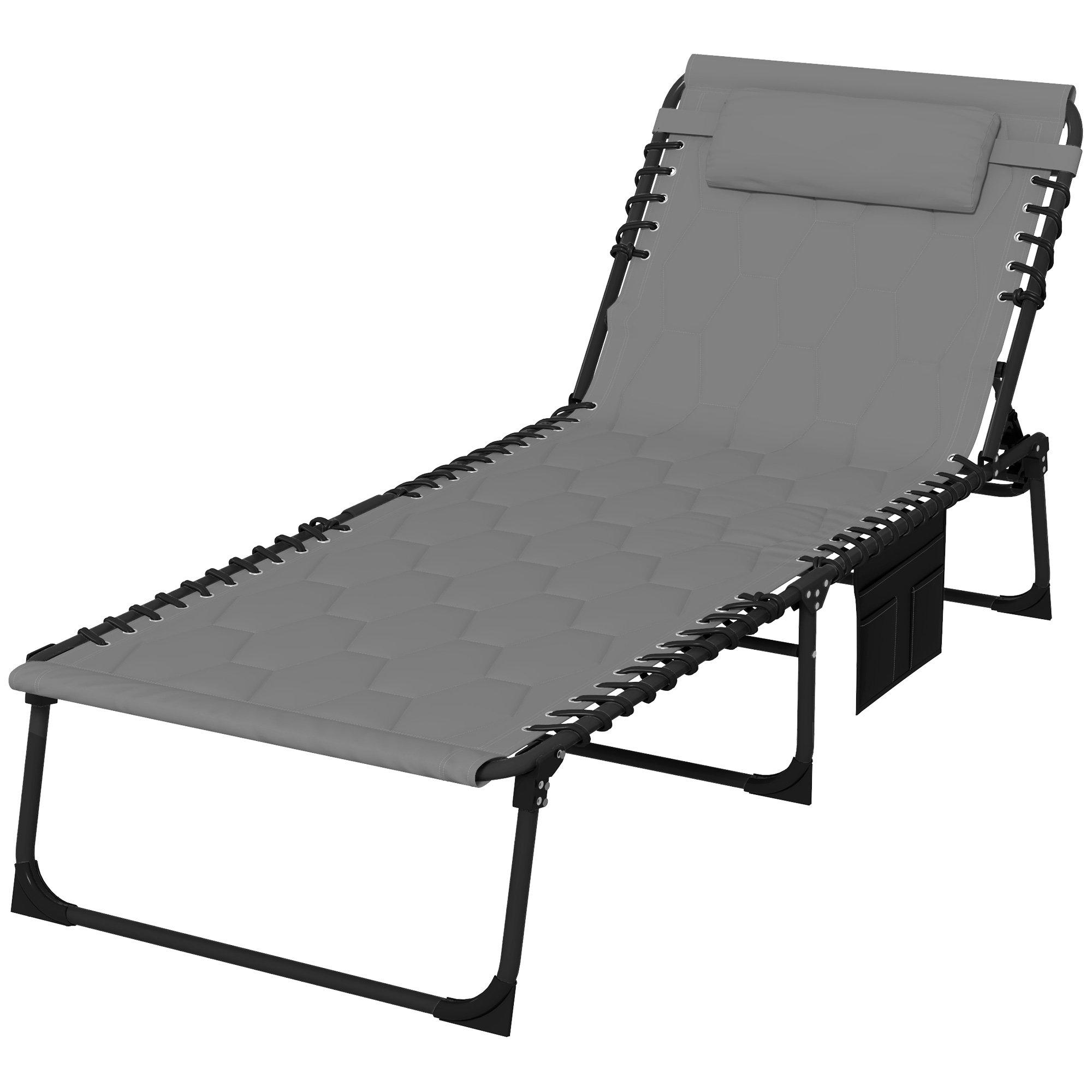 Foldable Sun Lounger with Reclining Back, Outdoor Sun Lounger with Padded Seat