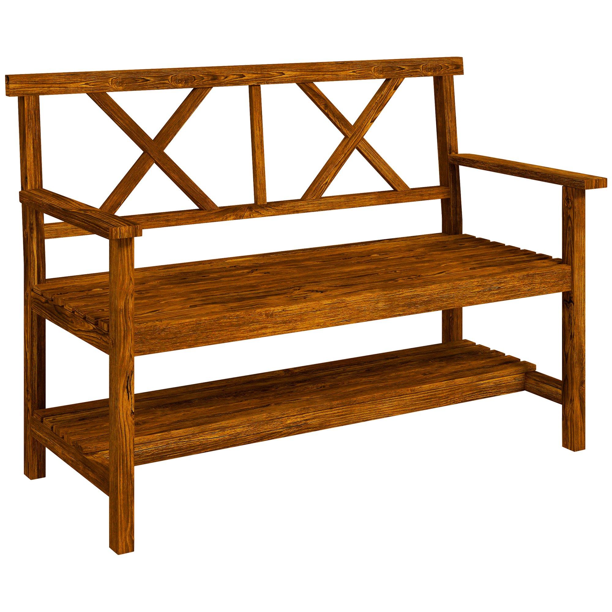 Wooden Garden Bench with Backrest, Armrests and Slat Seat for Patio Lawn Deck