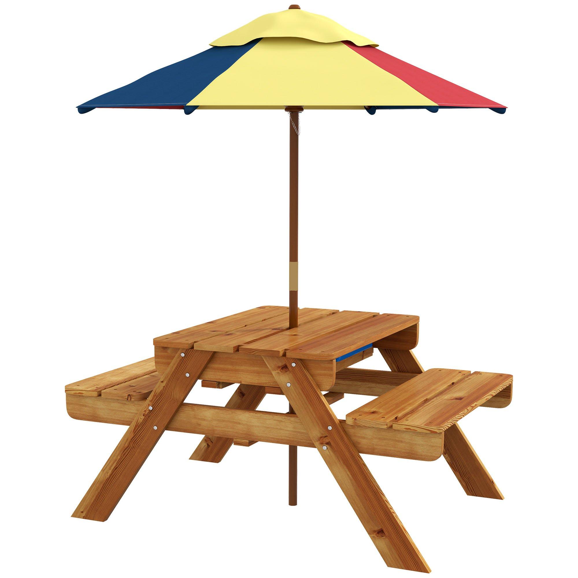 Kids Picnic Table Set w/ Sand and Water, Picnic Table, Removable Parasol