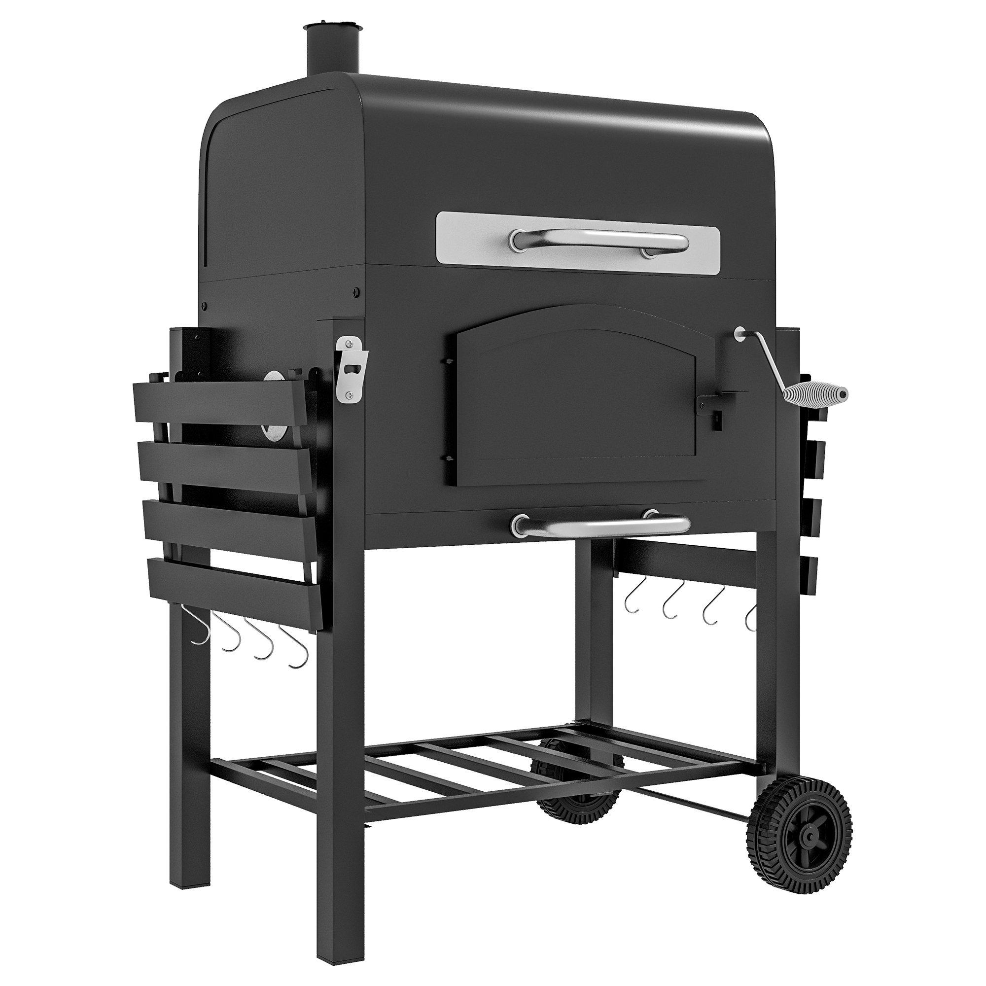 Portable Charcoal BBQ Grill Smoker w/ Folding Shelves Thermometer Bottle Opener