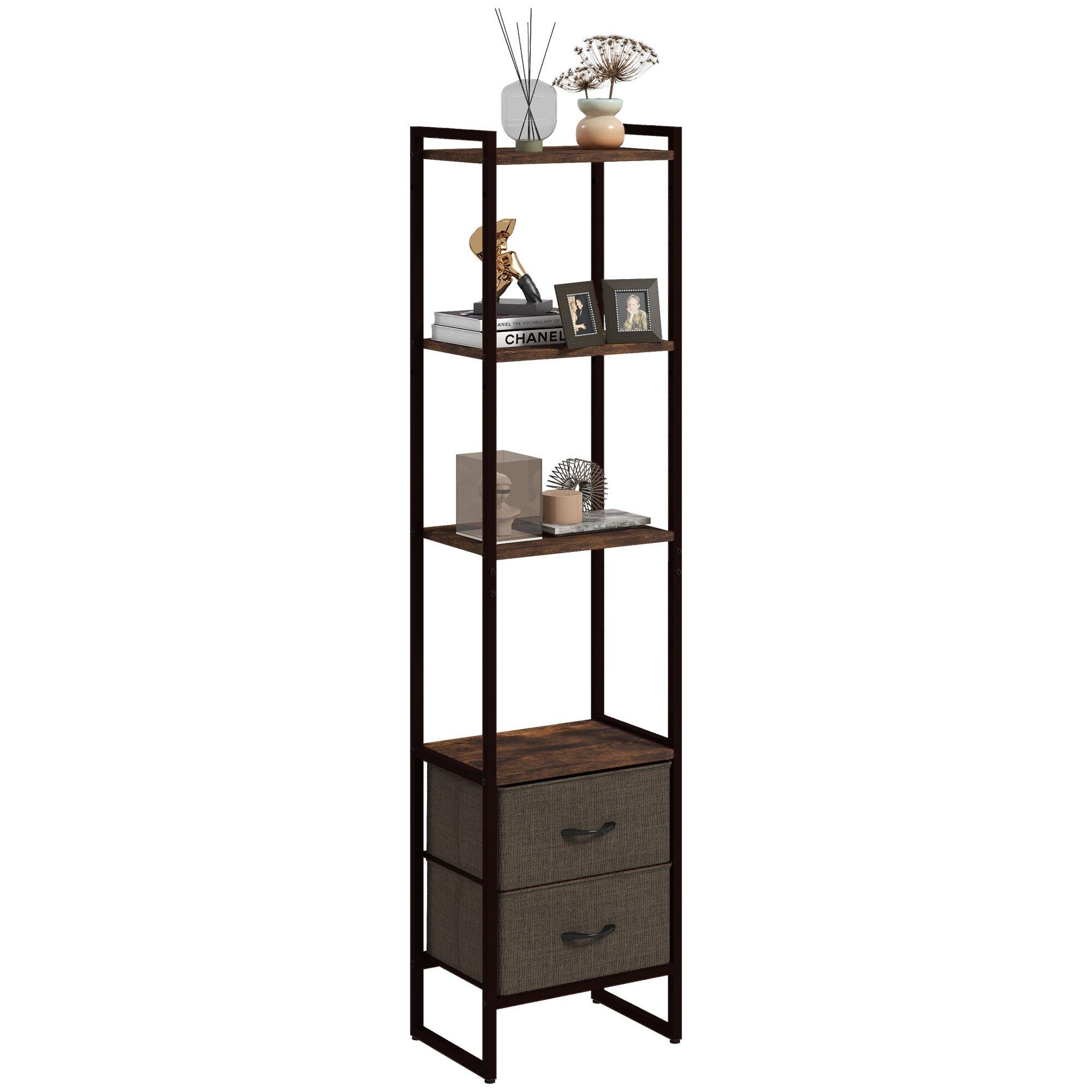 Industrial Bookshelf 4 Tier Shelving Unit with 2 Fabric Drawers