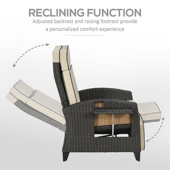 OUTSUNNY Outdoor Recliner Chair w/ Cushion, PE Rattan Reclining Lounge Chair 3
