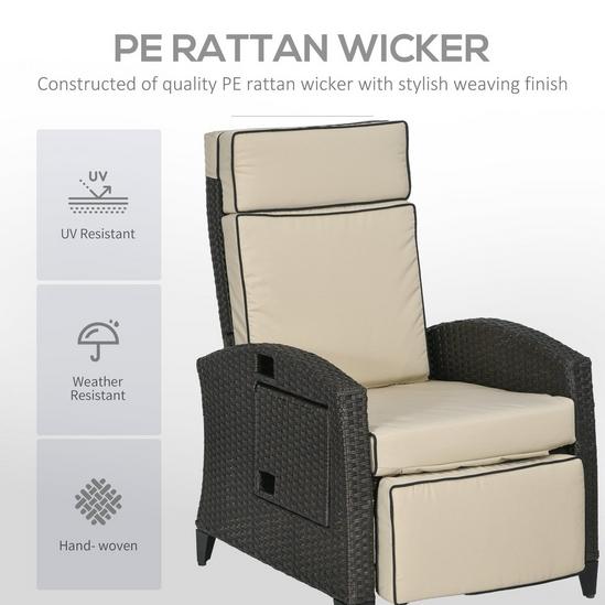 OUTSUNNY Outdoor Recliner Chair w/ Cushion, PE Rattan Reclining Lounge Chair 4