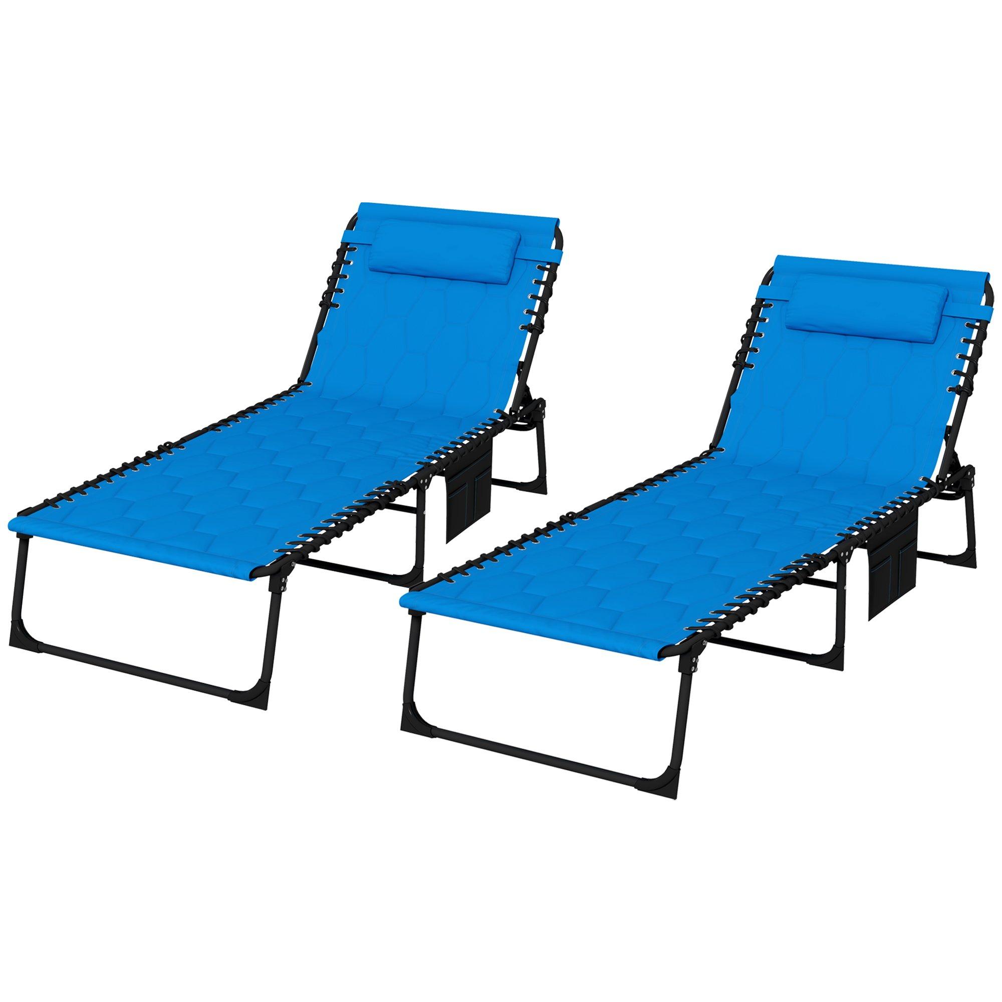 Foldable Sun Lounger Set with Reclining Back, Outdoor Lounger with Padded Seat