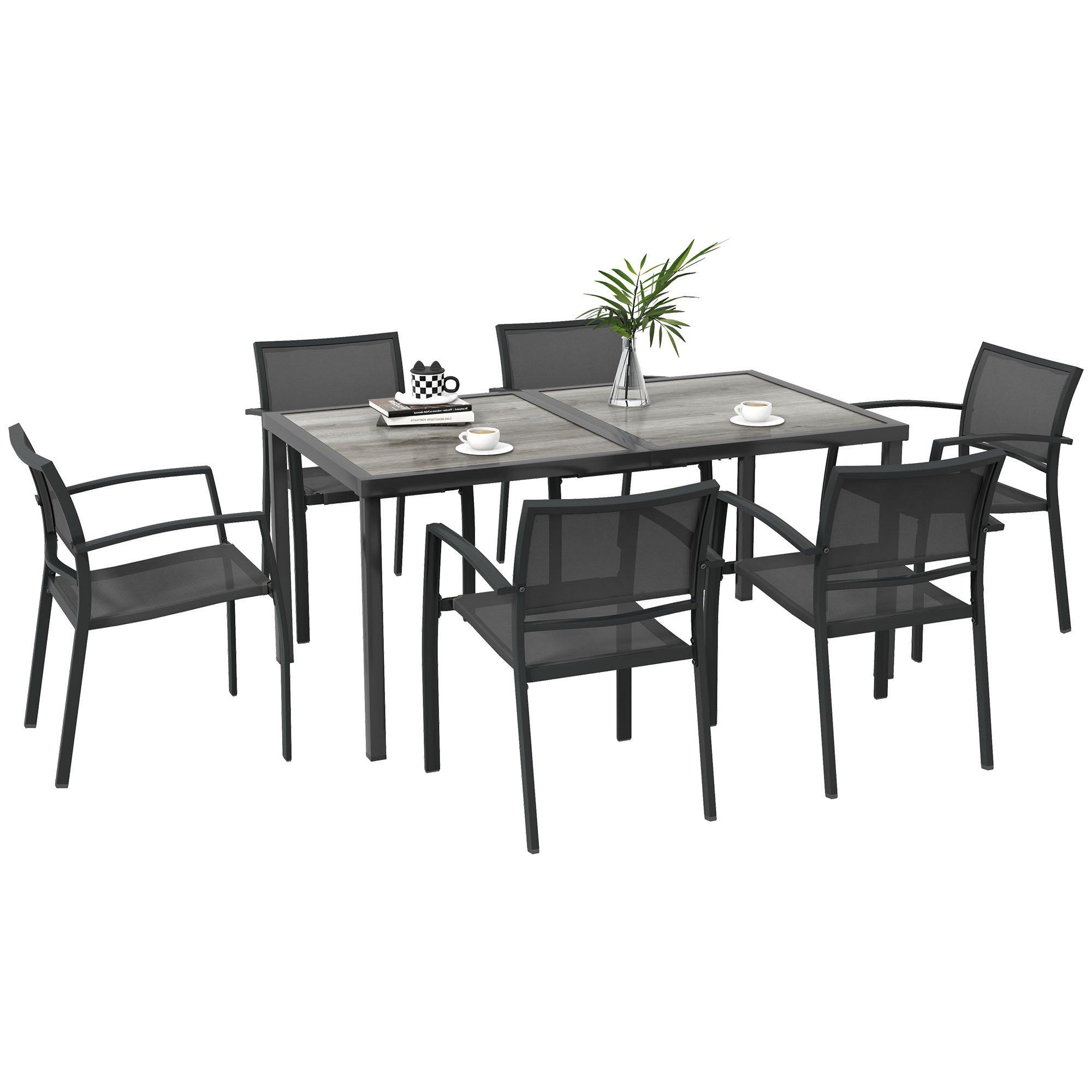 7 Pieces Patio Dining Set with 6 Stackable Chairs for Poolside