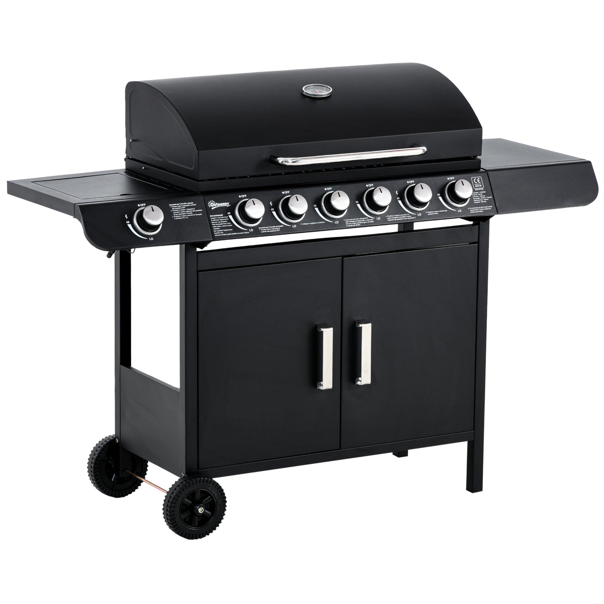 6+1 Burner Gas BBQ Grill Garden Barbecue with Large Cooking Area Wheels Cabinet