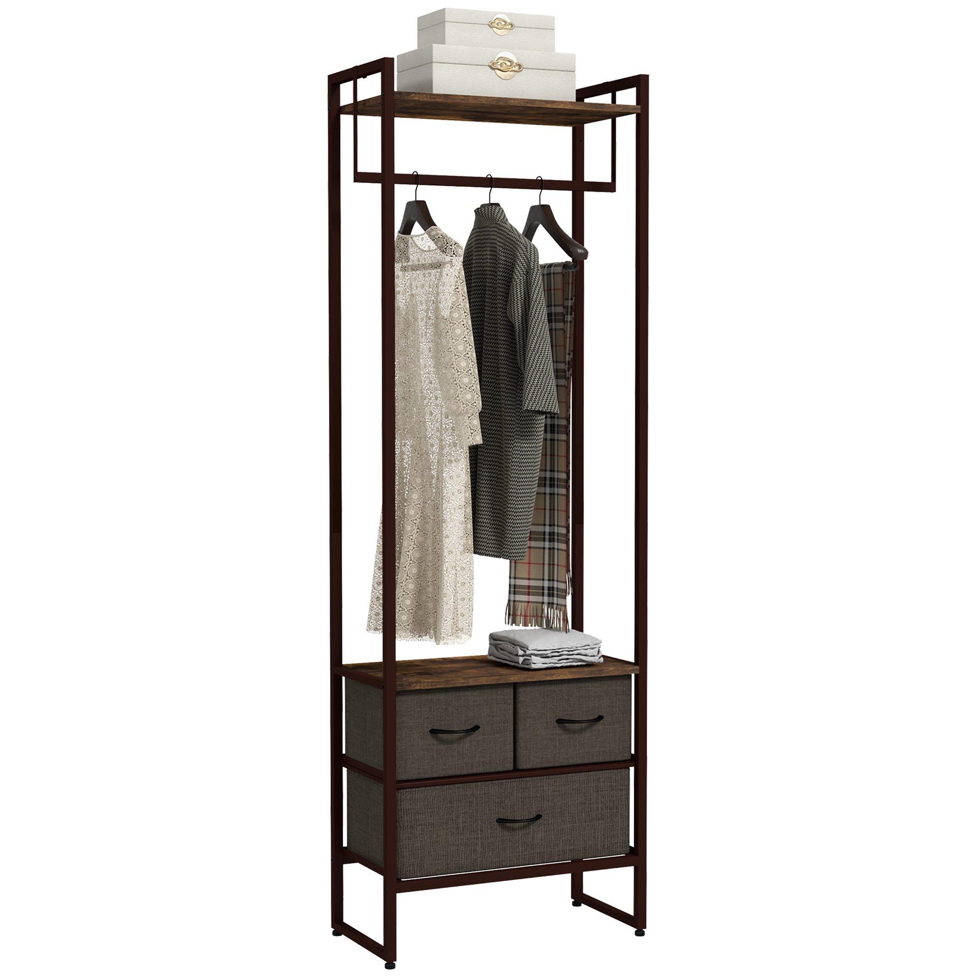 Free Standing Clothes Rail Garment Rack with 3 Fabric Drawers