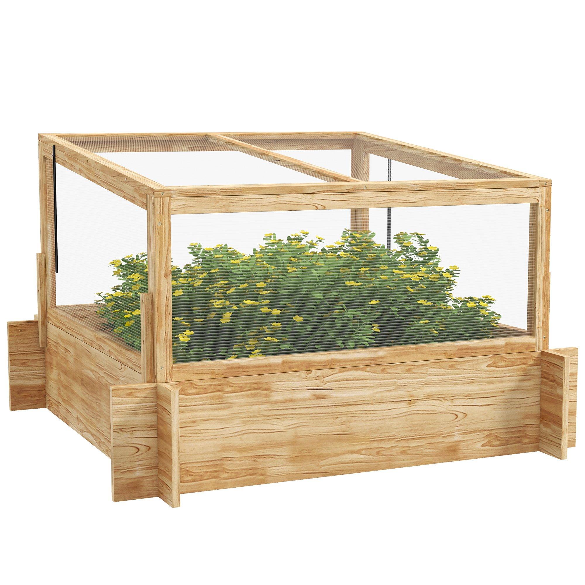 Outdoor Raised Garden Bed with Cold Frame Greenhouse and Openable Top