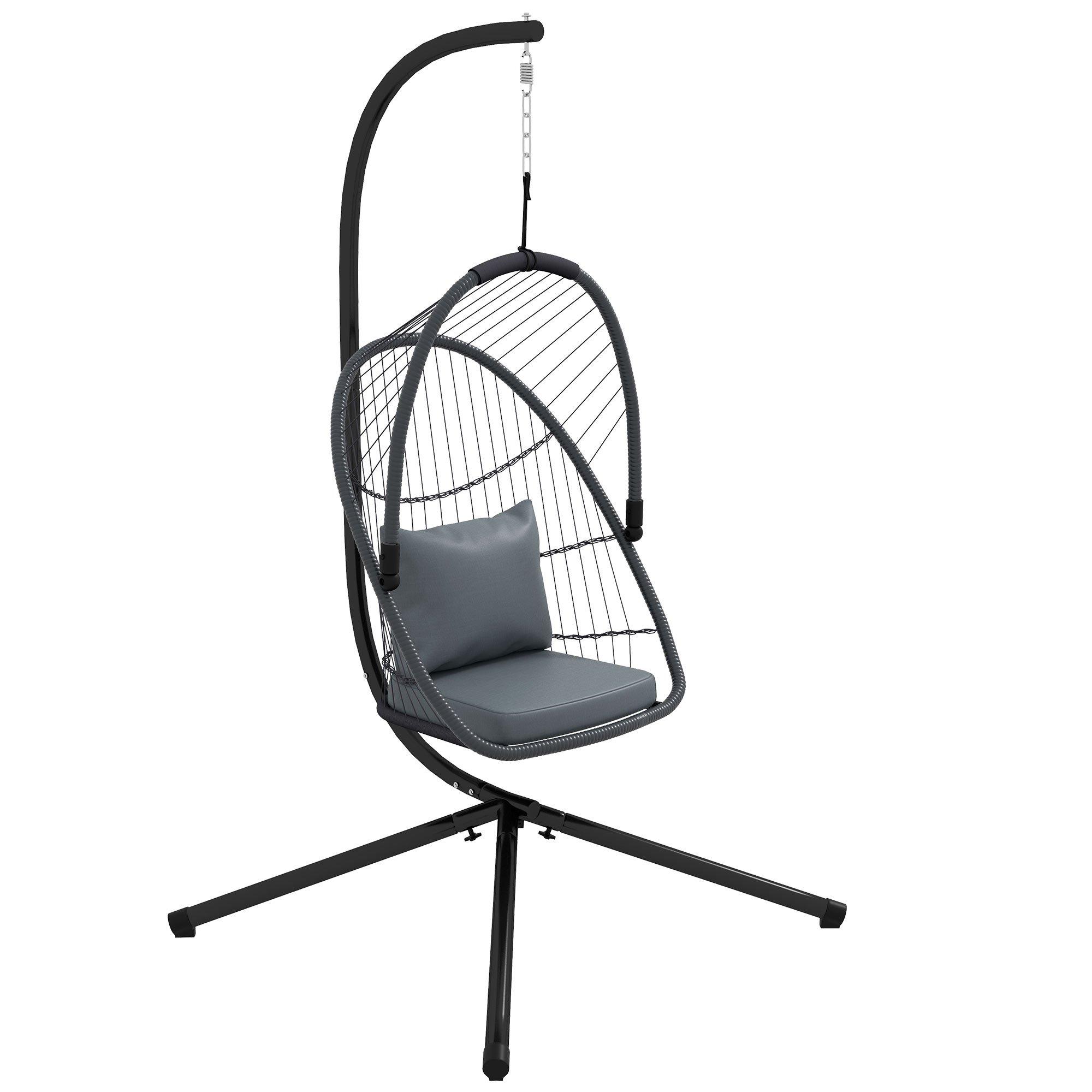 Rattan Hanging Swing Chair w/ Cushion, 360deg Rotation Patio Hanging Chair