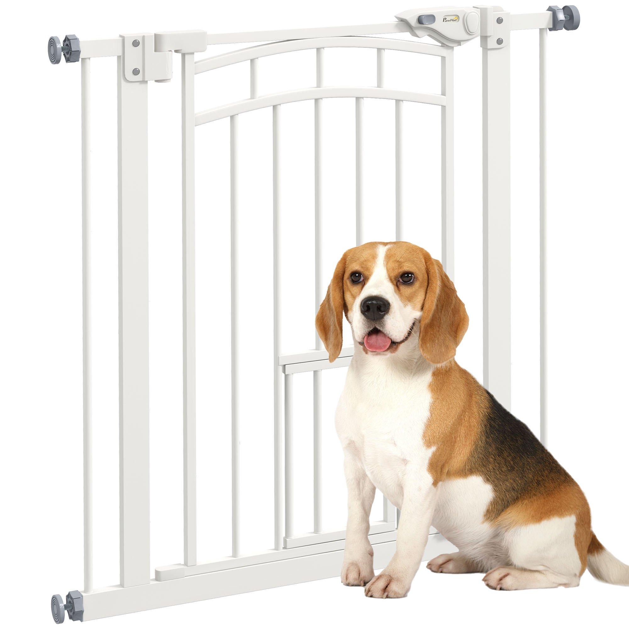 Pressure Fit Safety Gate w/ Small Cat Door, Double Locking, Openings 74-80cm