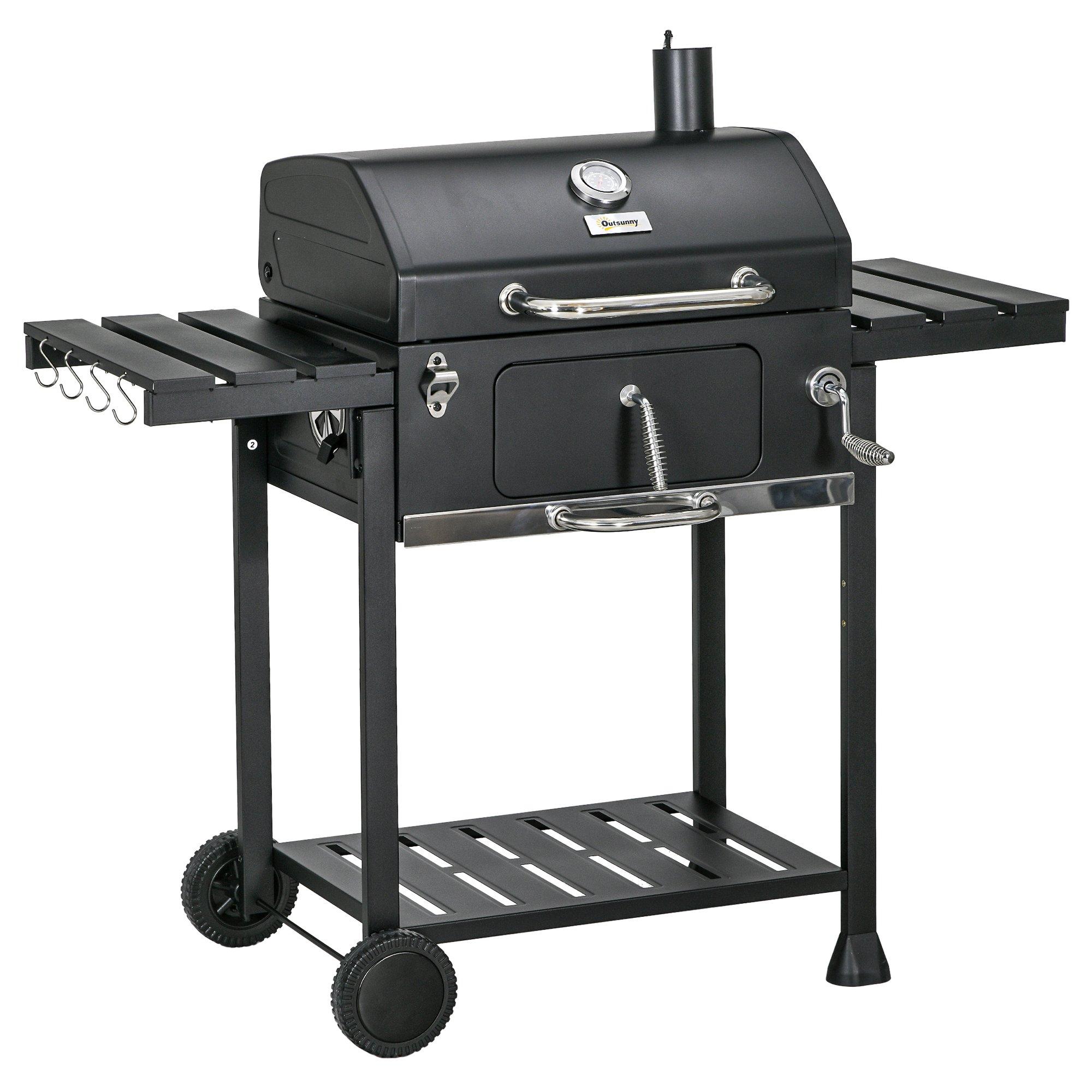 Charcoal BBQ Grill Smoker Trolley with Shelves, Bottle Opener