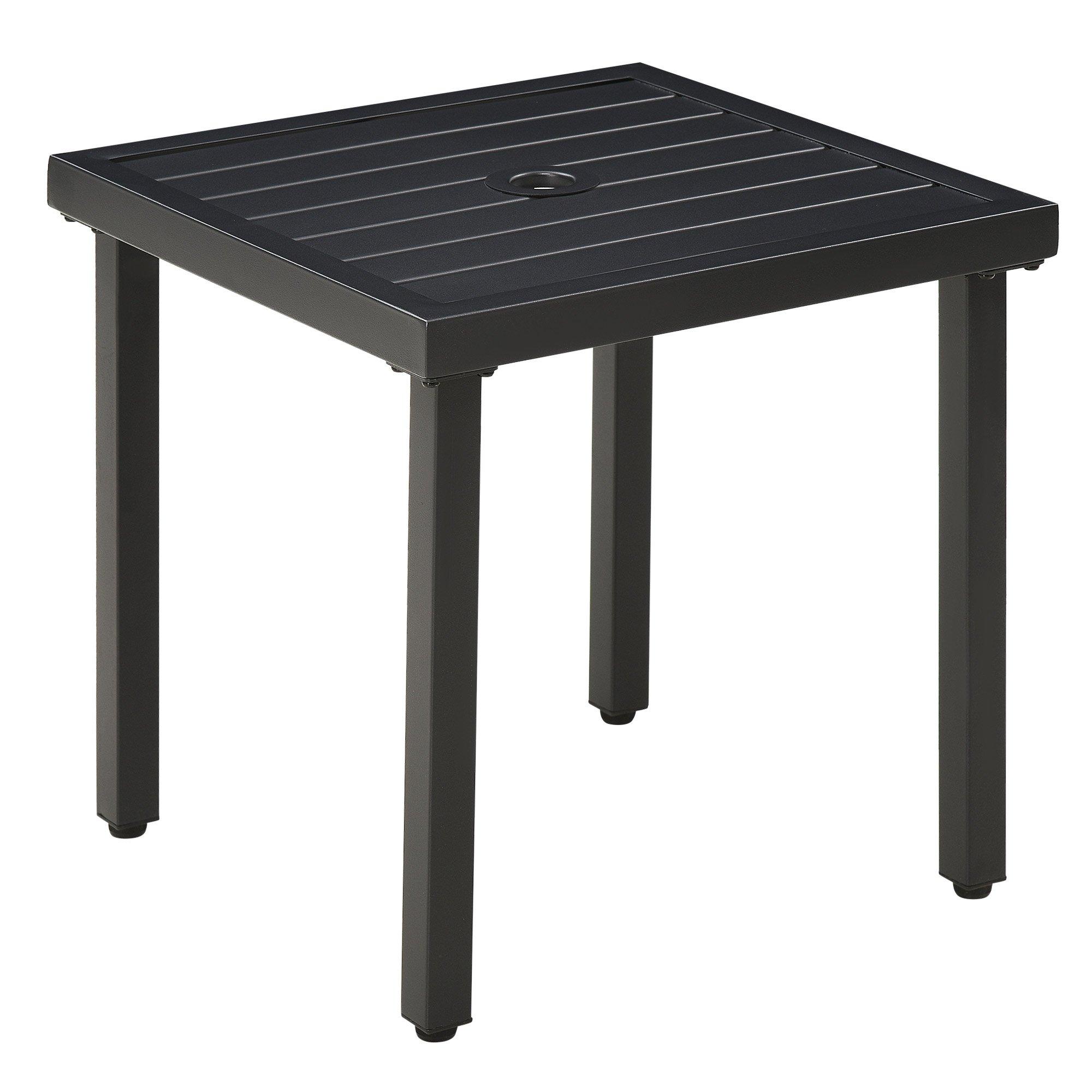 Patio End Table Garden Side Table with Umbrella Hole and Steel Frame