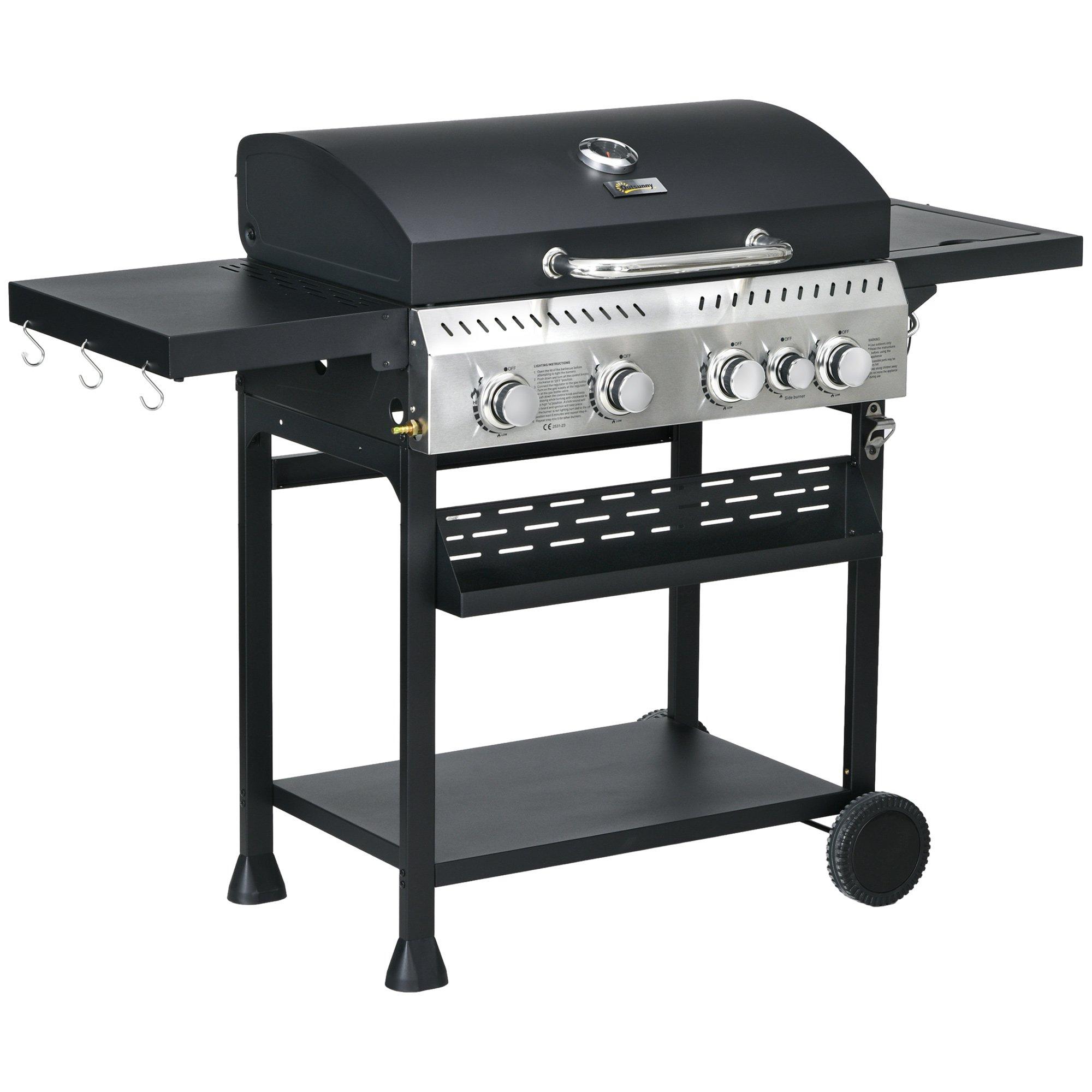 Burner Propane Gas Barbecue Grill with Thermometer, Bottle Opener