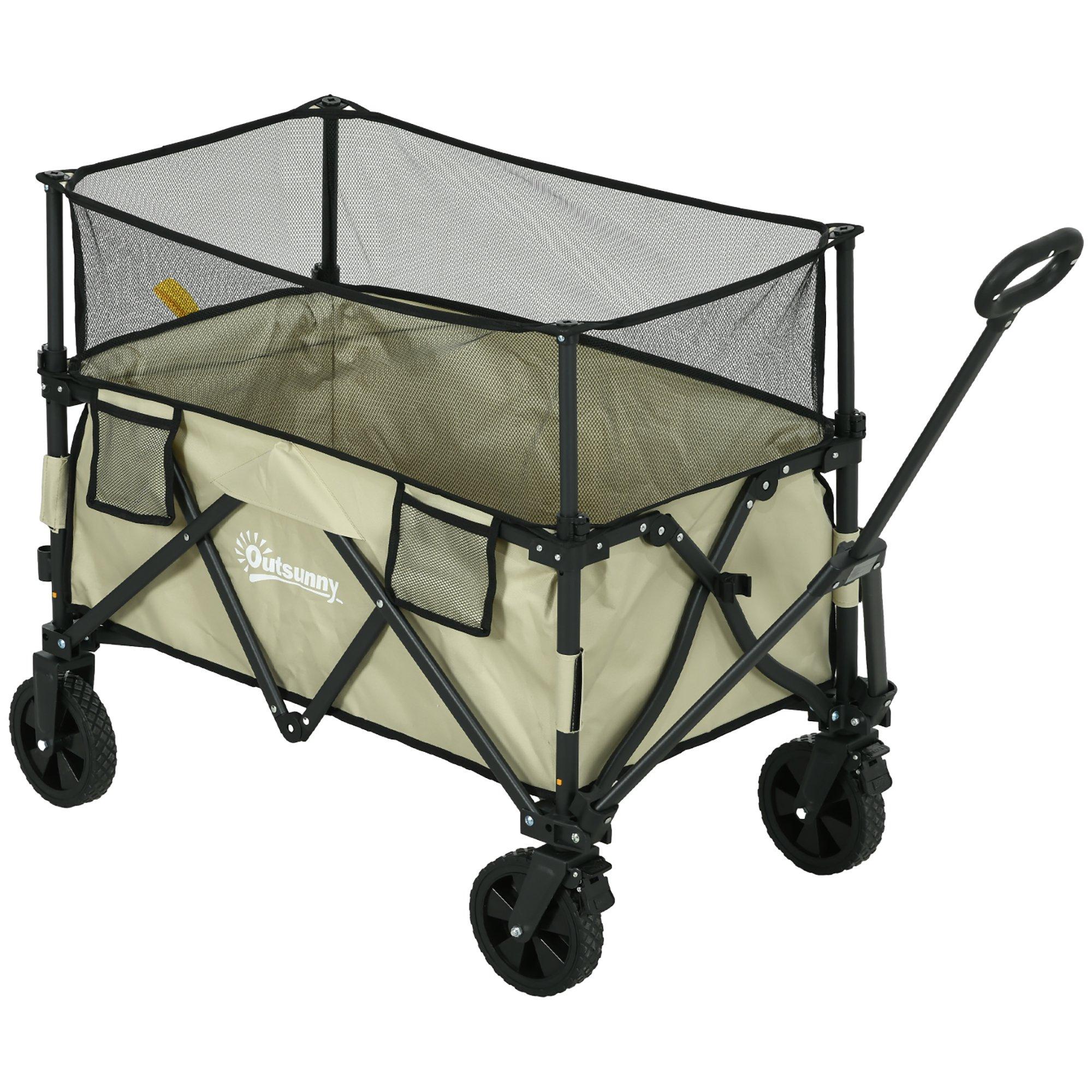 180L Folding Garden Trolley Wagon Cart with Extendable Side Walls