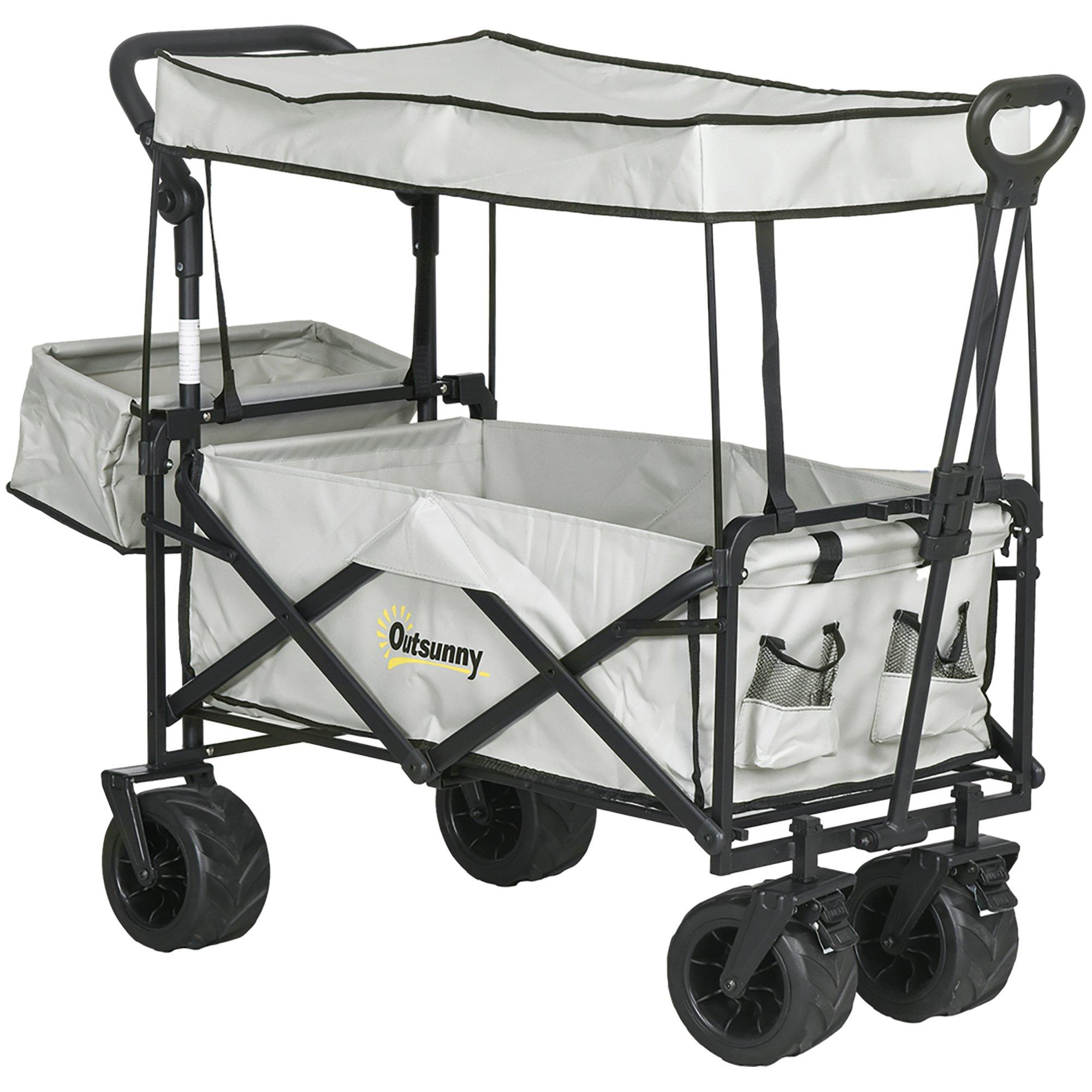 Outdoor Push Pull Wagon Stroller Cart w/ Canopy Top