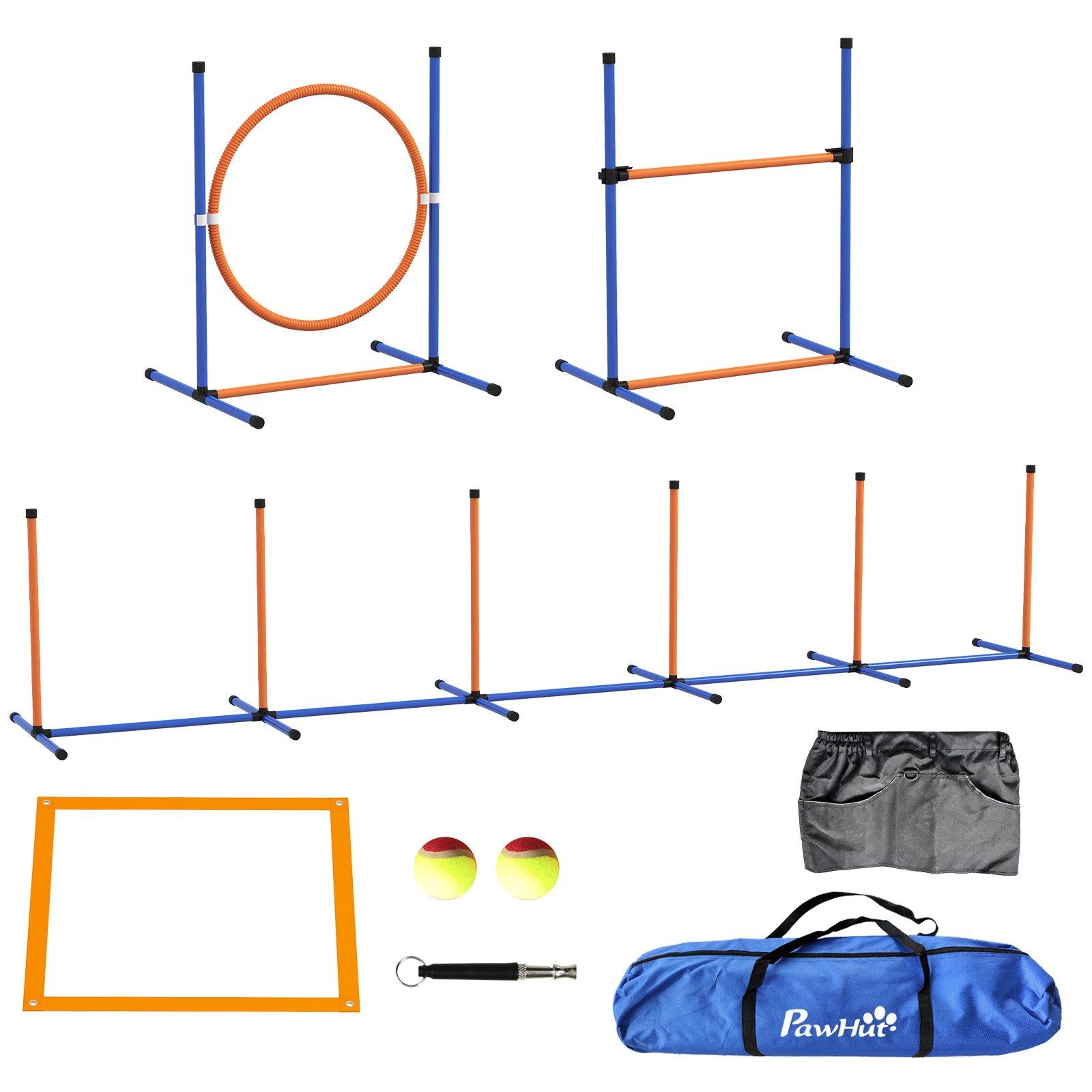 8 Piece Dog Agility Equipment Set w/ Weave Poles, Jump Ring, Hurdle, Pause Box
