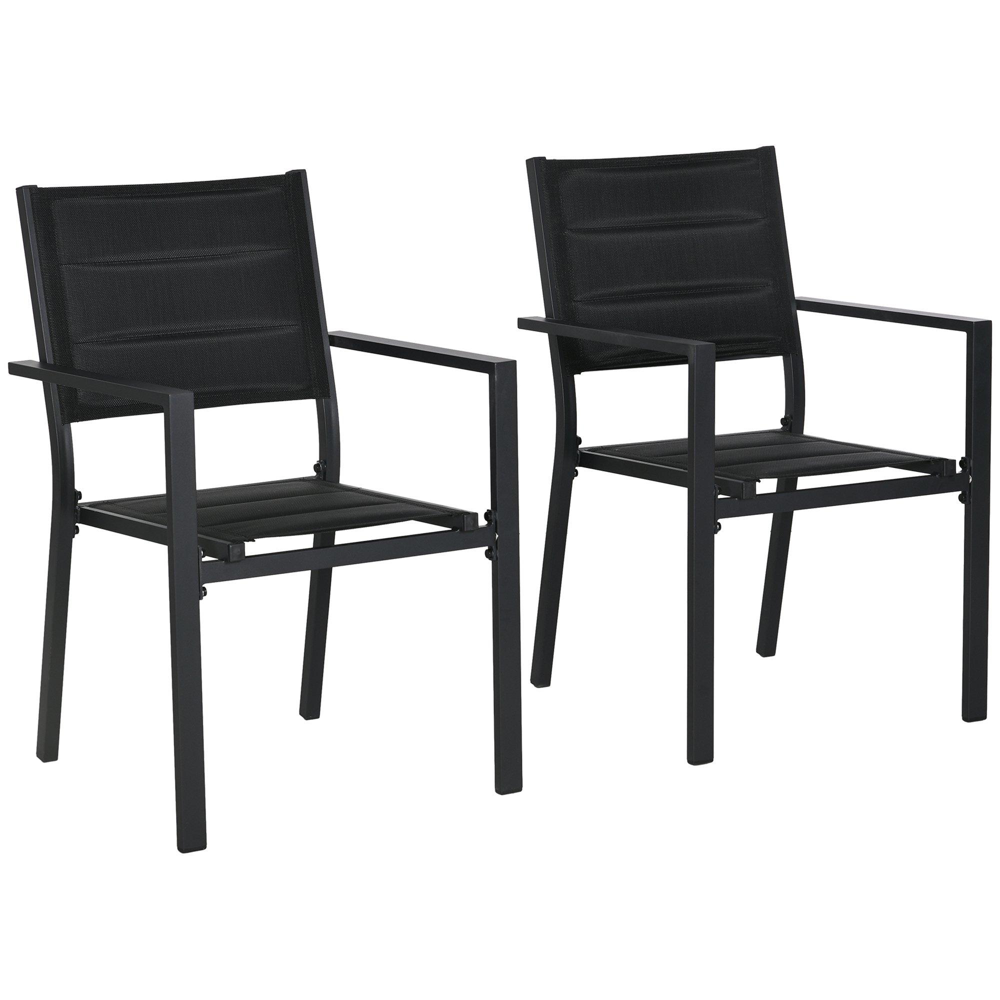 2 PCs Dining Chairs, Stackable Design Aluminium Outdoor Armchairs Black