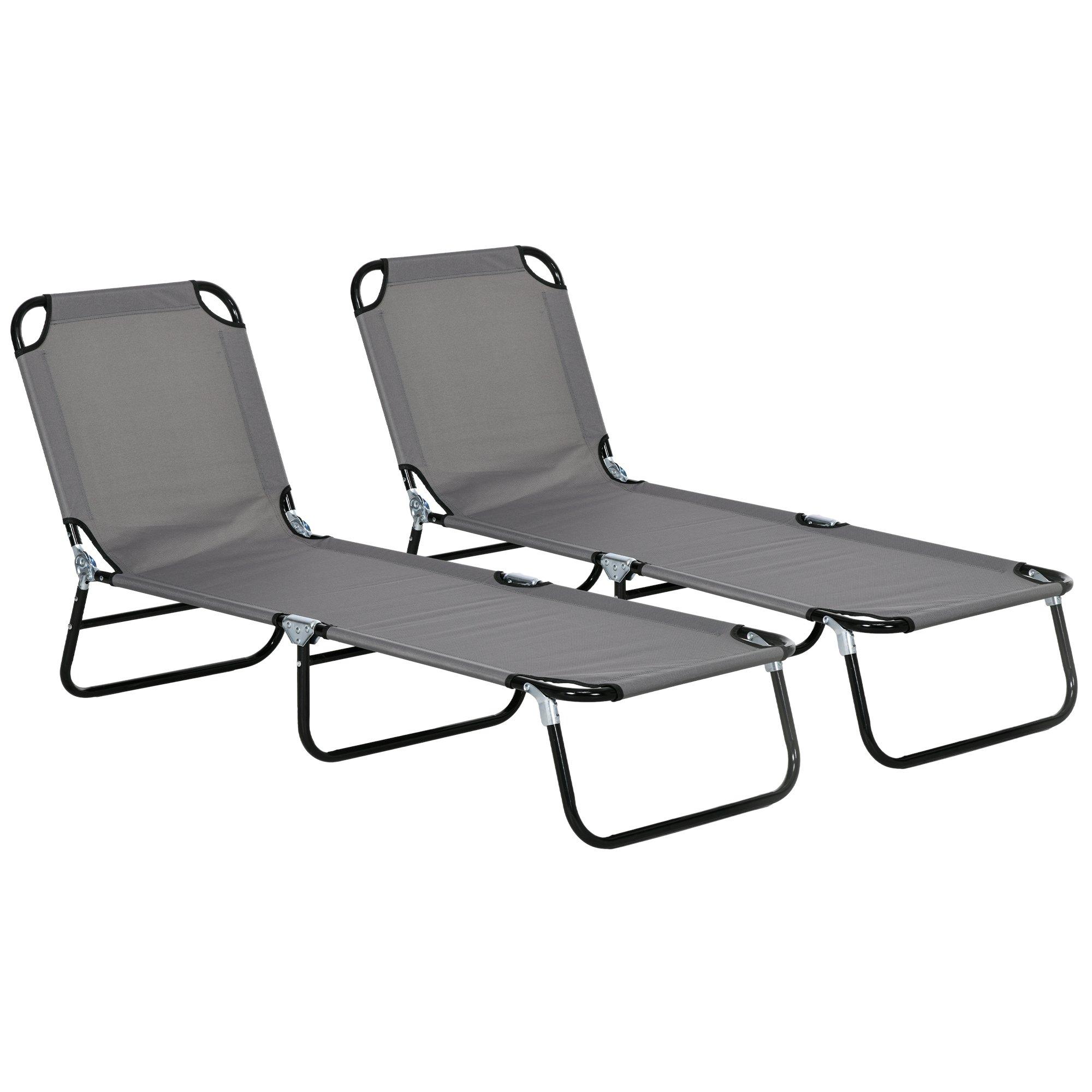 5-Position Poolside Reclining Beach Chair Set of 2 Folding Sun Lounger