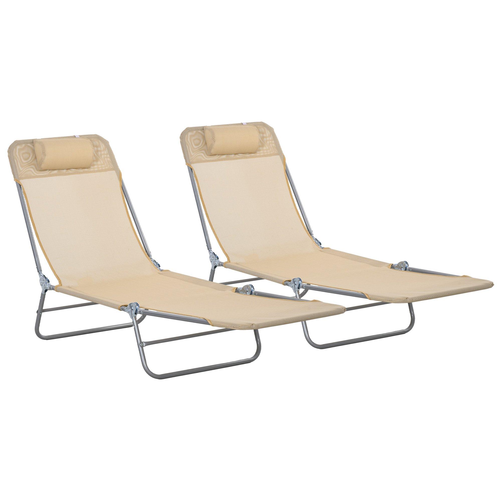 Outdoor Foldable Sun Loungers Set of 2 with 6 Level Adjustable Backrest Brown