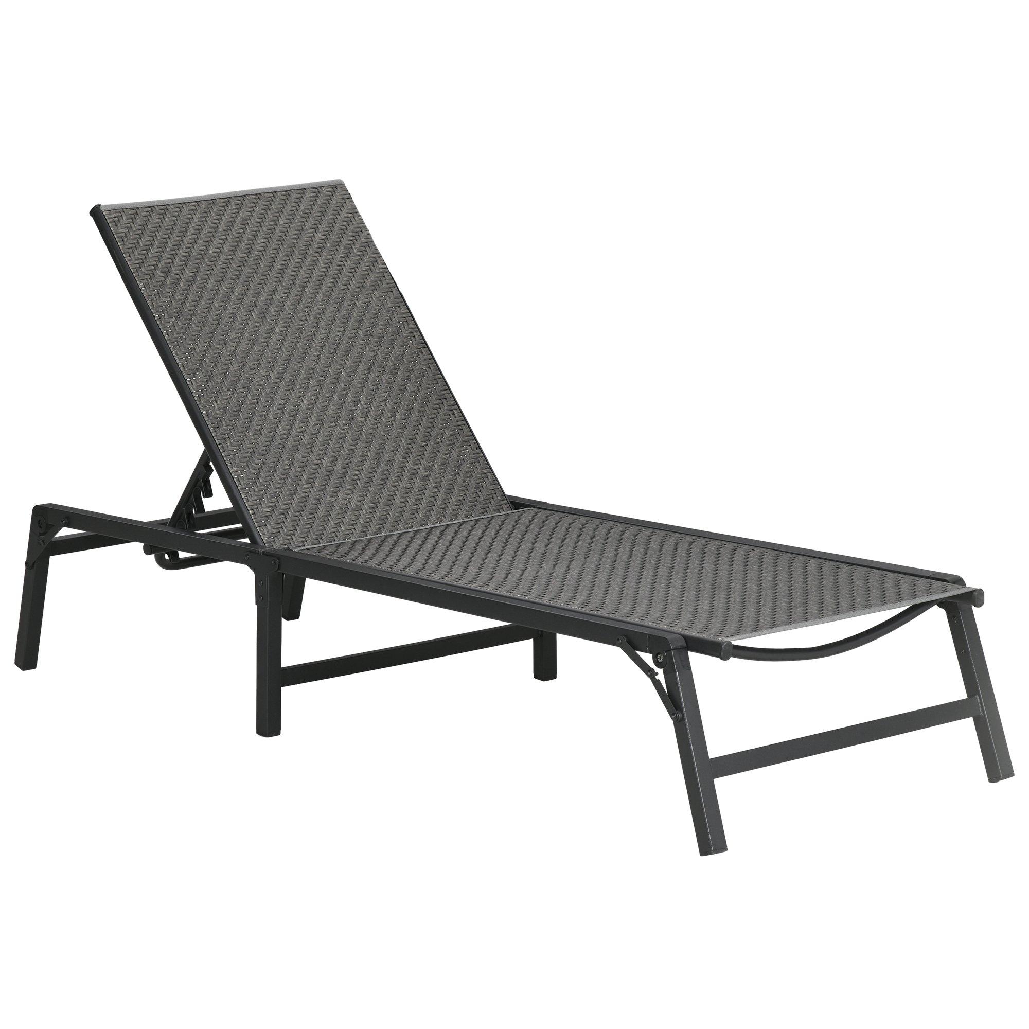 Foldable Outdoor PE Rattan Sun Lounger w/ 5-Level Adjustable Backrest, Grey