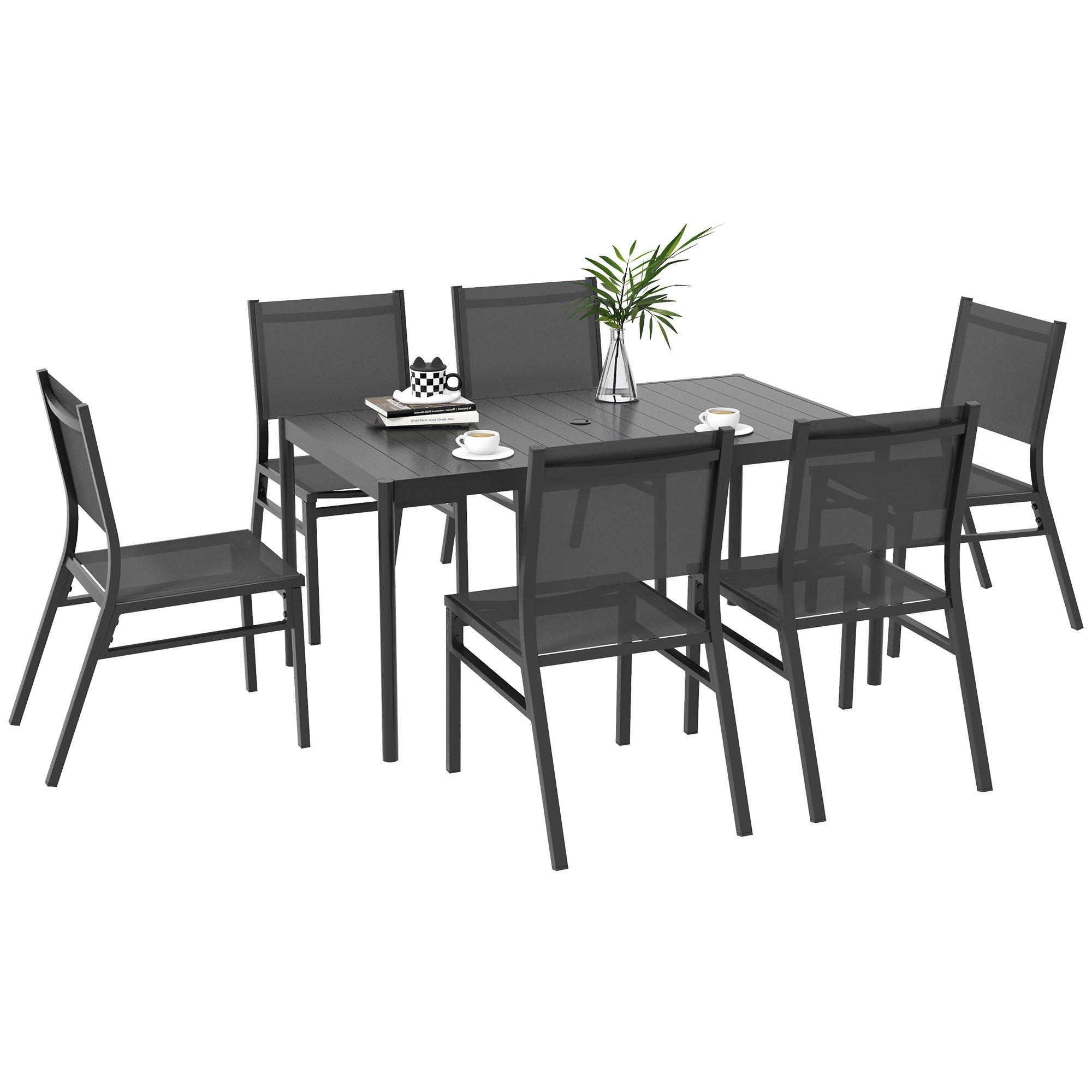 7 Piece Garden Dining Set with Breathable Mesh Seat, Aluminium Top