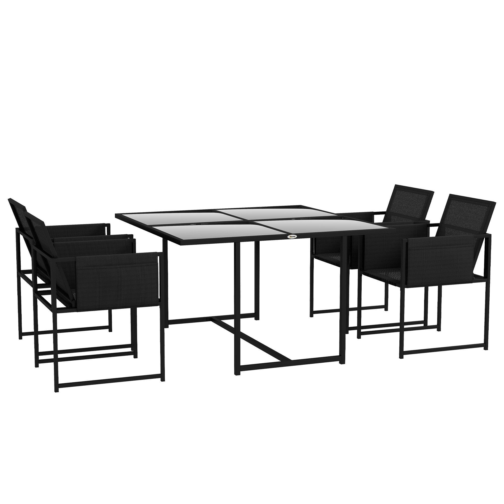 5 Piece Garden Dining Set with Adjustable Backrest and Tempered Glass Table Top
