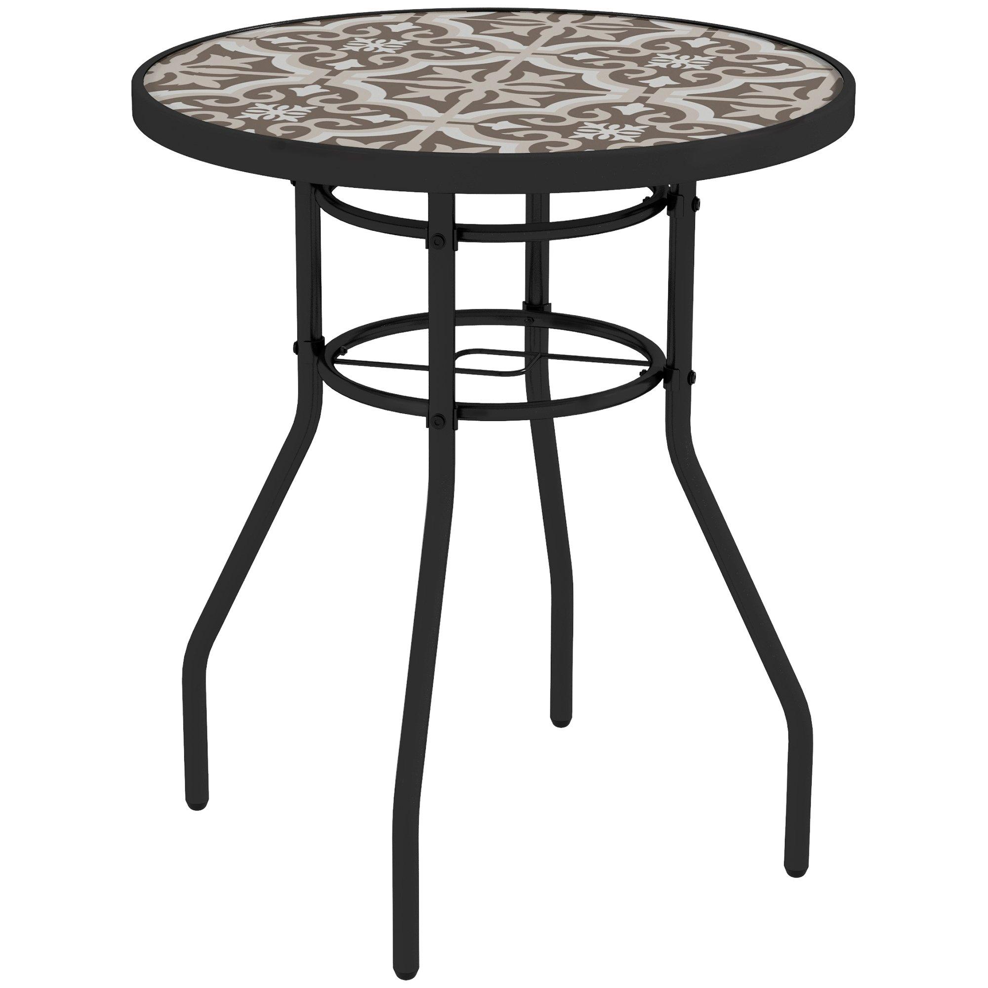 Garden Table with Glass Printed Design for Outdoor