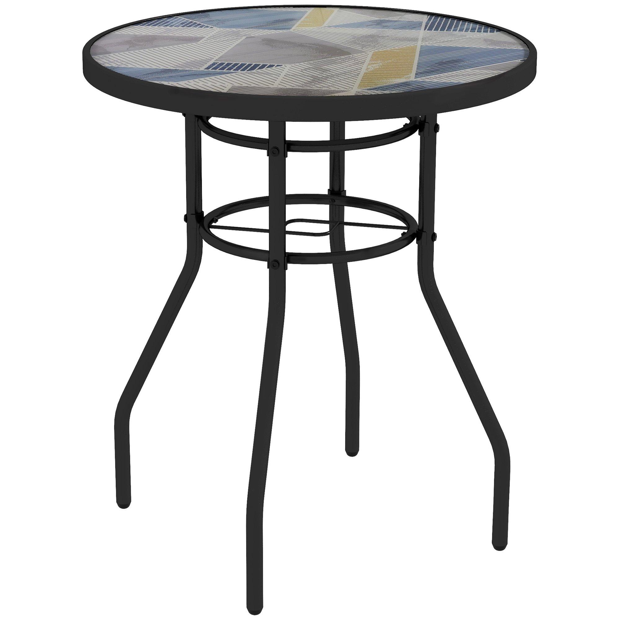 Photos - Garden Furniture Outsunny Garden Table with Glass Printed Design for Outdoor 