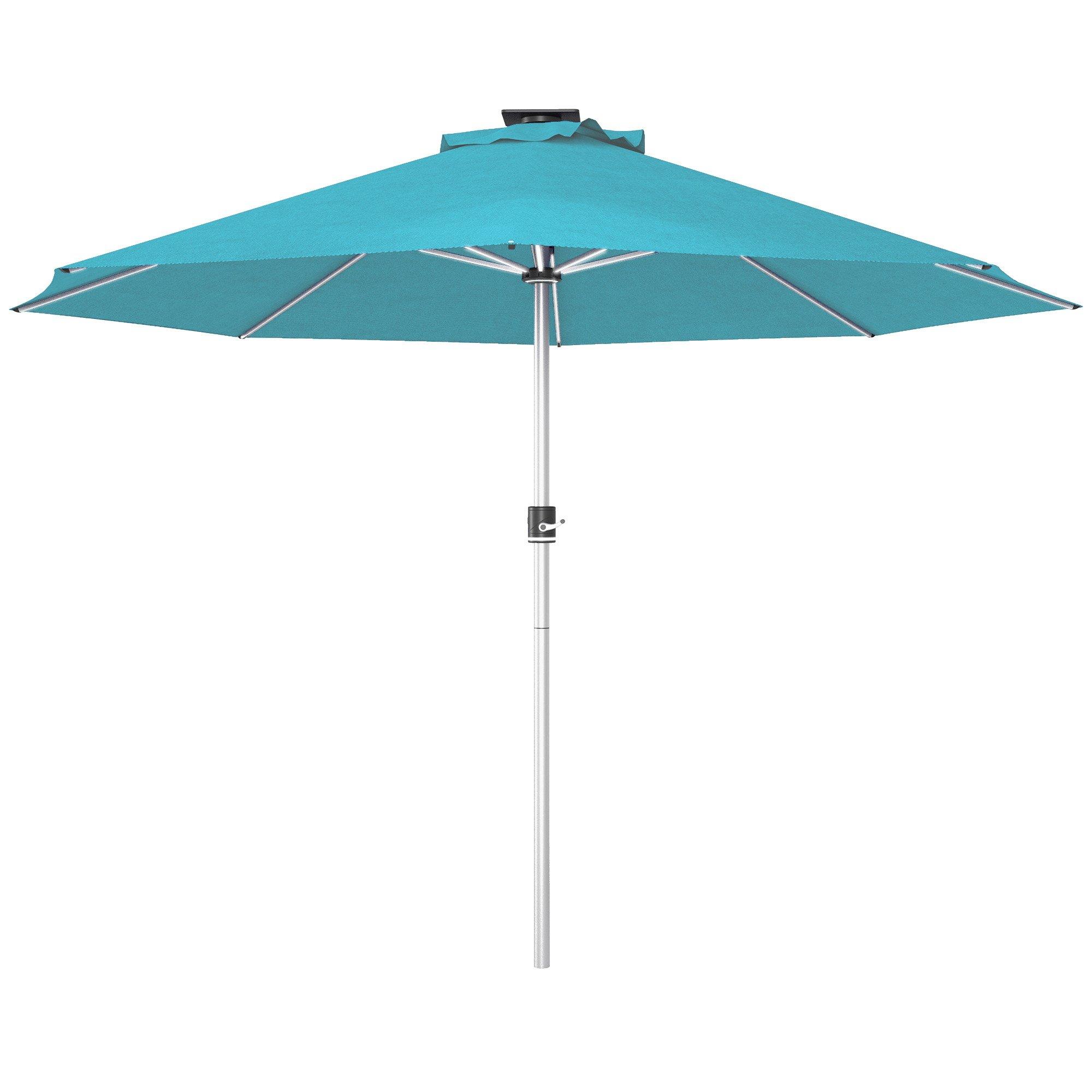 Garden Parasol with USB and Solar Charged LED Lights, Crank Handle