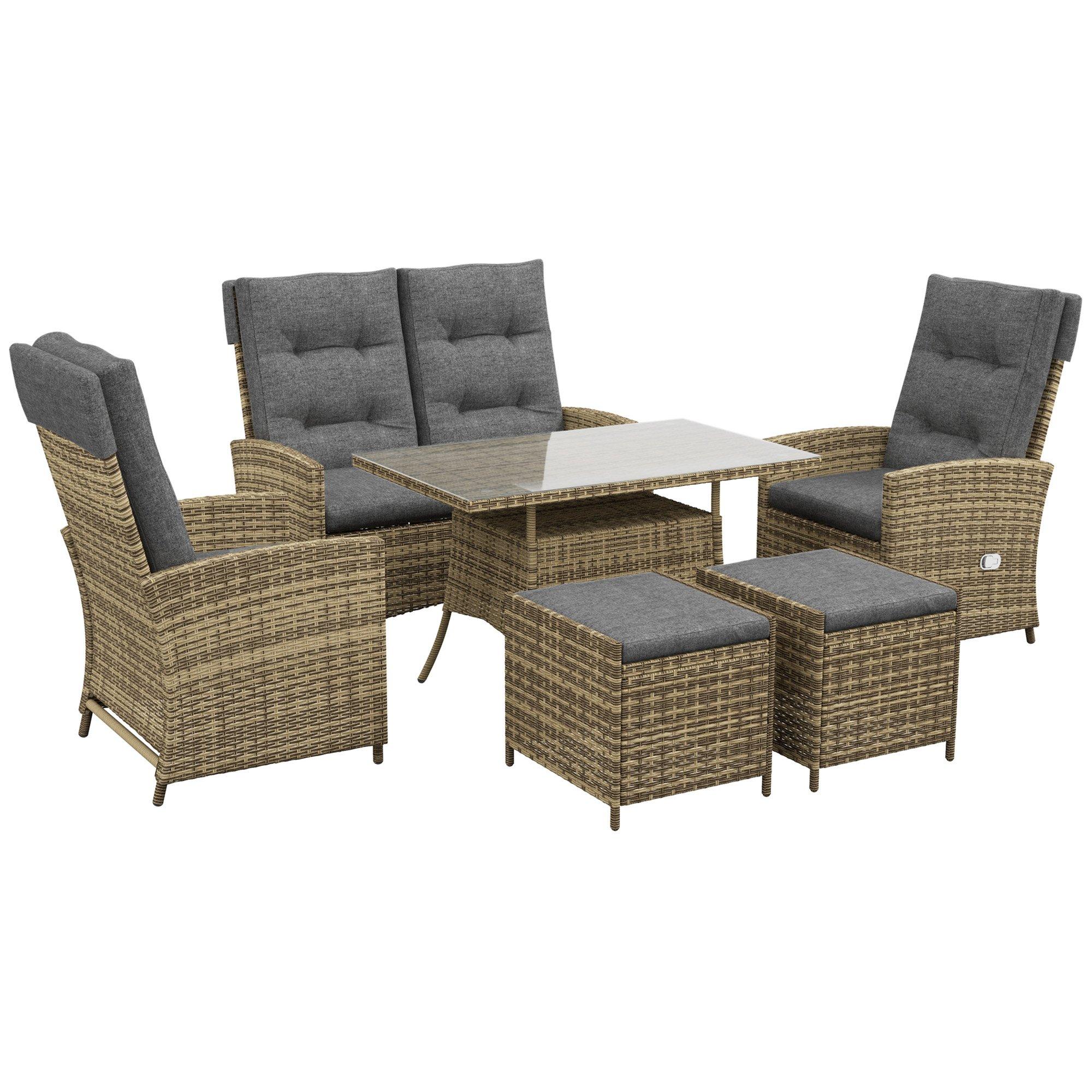 6 Piece Rattan Table and Chairs Set with Cushions for Outdoor Grey