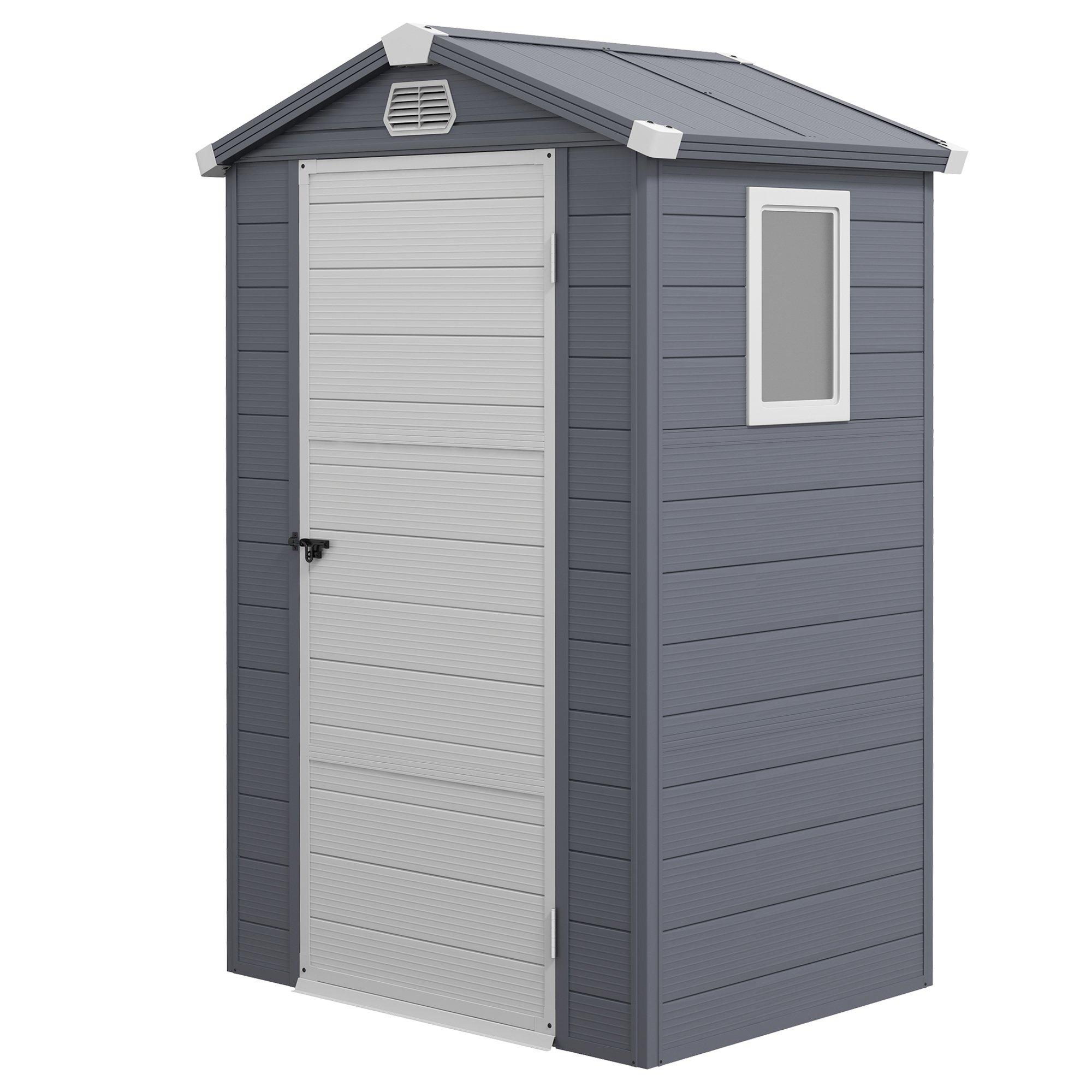 4 x 3ft Garden Shed Storage with Foundation Kit and Vents, Grey