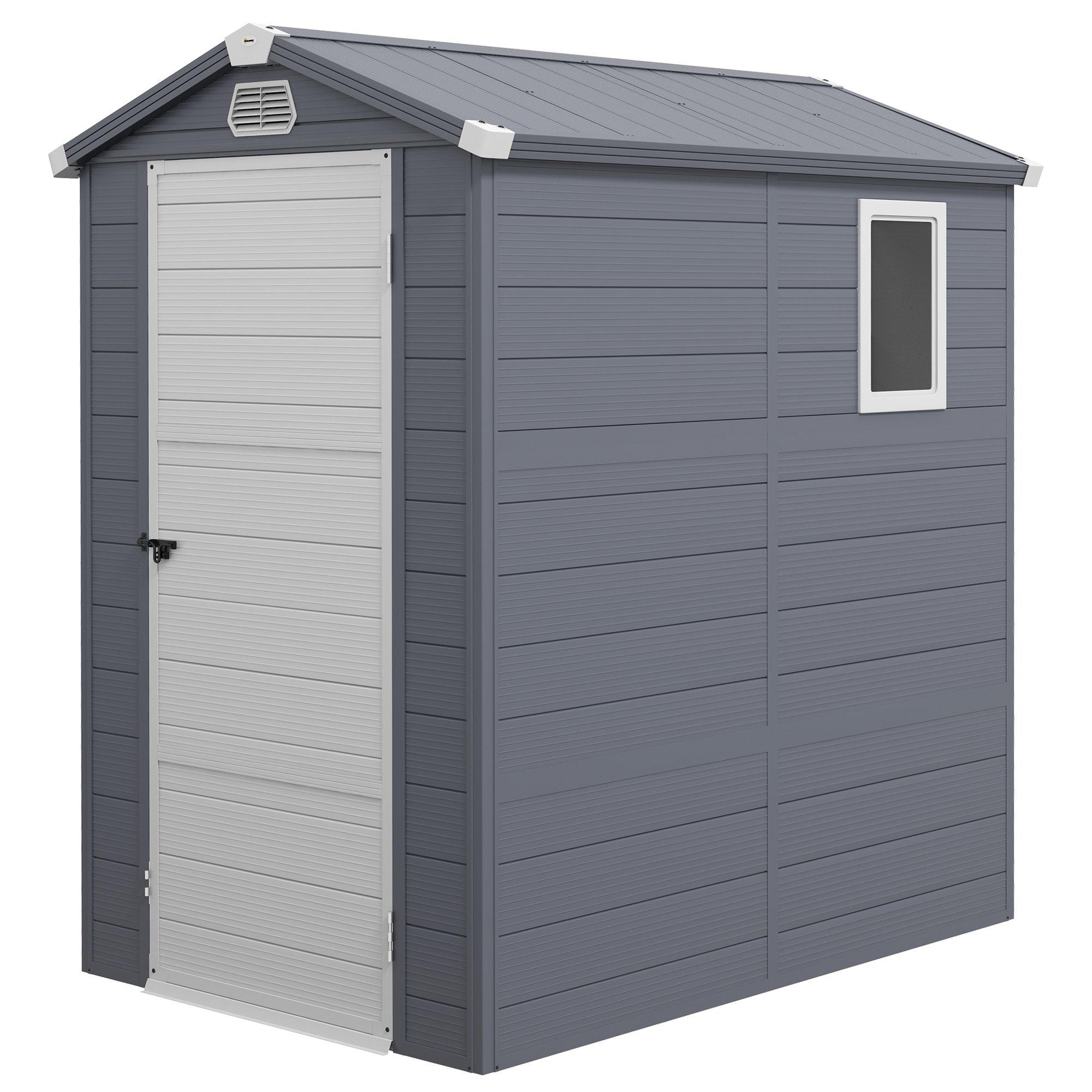 4 x 6ft Garden Shed Tool Storage House with Lockable Door, Foundation Kit