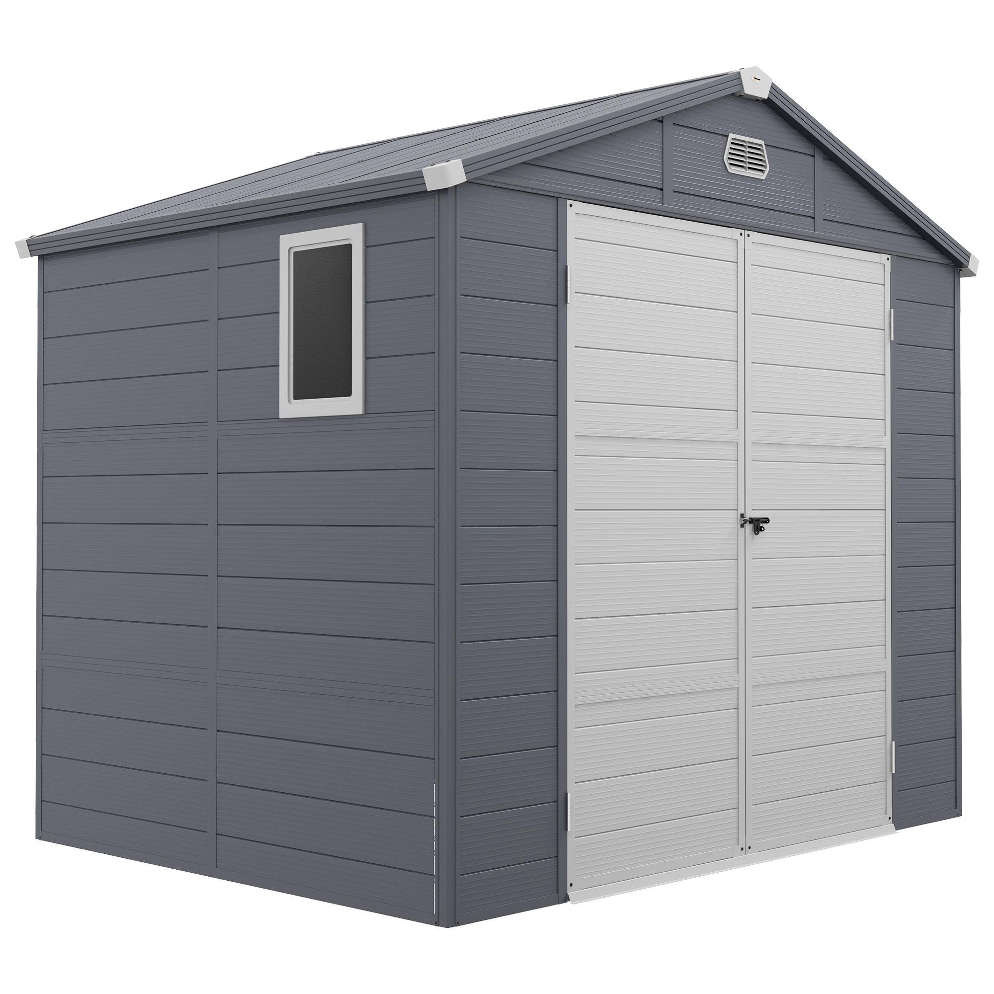 8 x 6ft Garden Shed Storage with Foundation Kit and Vents, Grey
