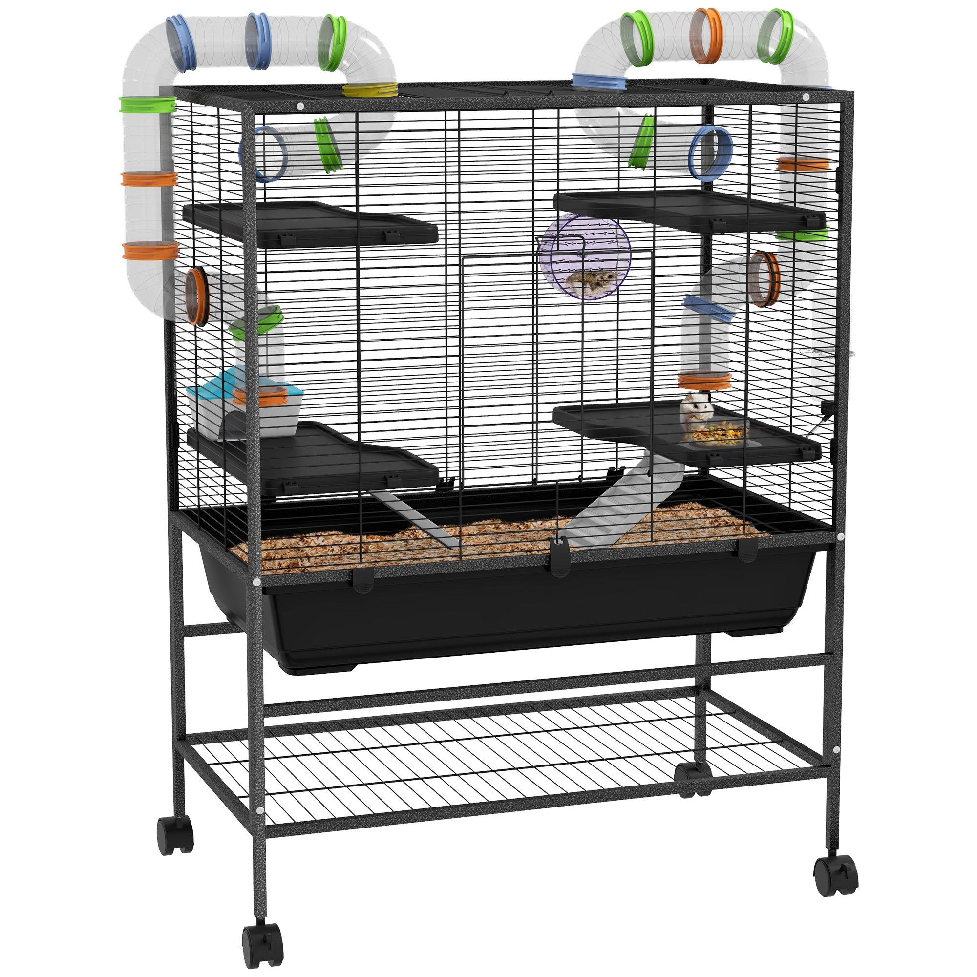 Large Hamster Cage, Rat Cage with Wheels, Storage Shelf, Food Dish, Water Bottle