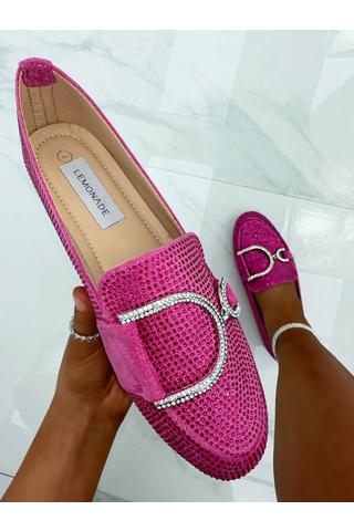 Product Crystal Imperial Suede Loafers Bright Pink