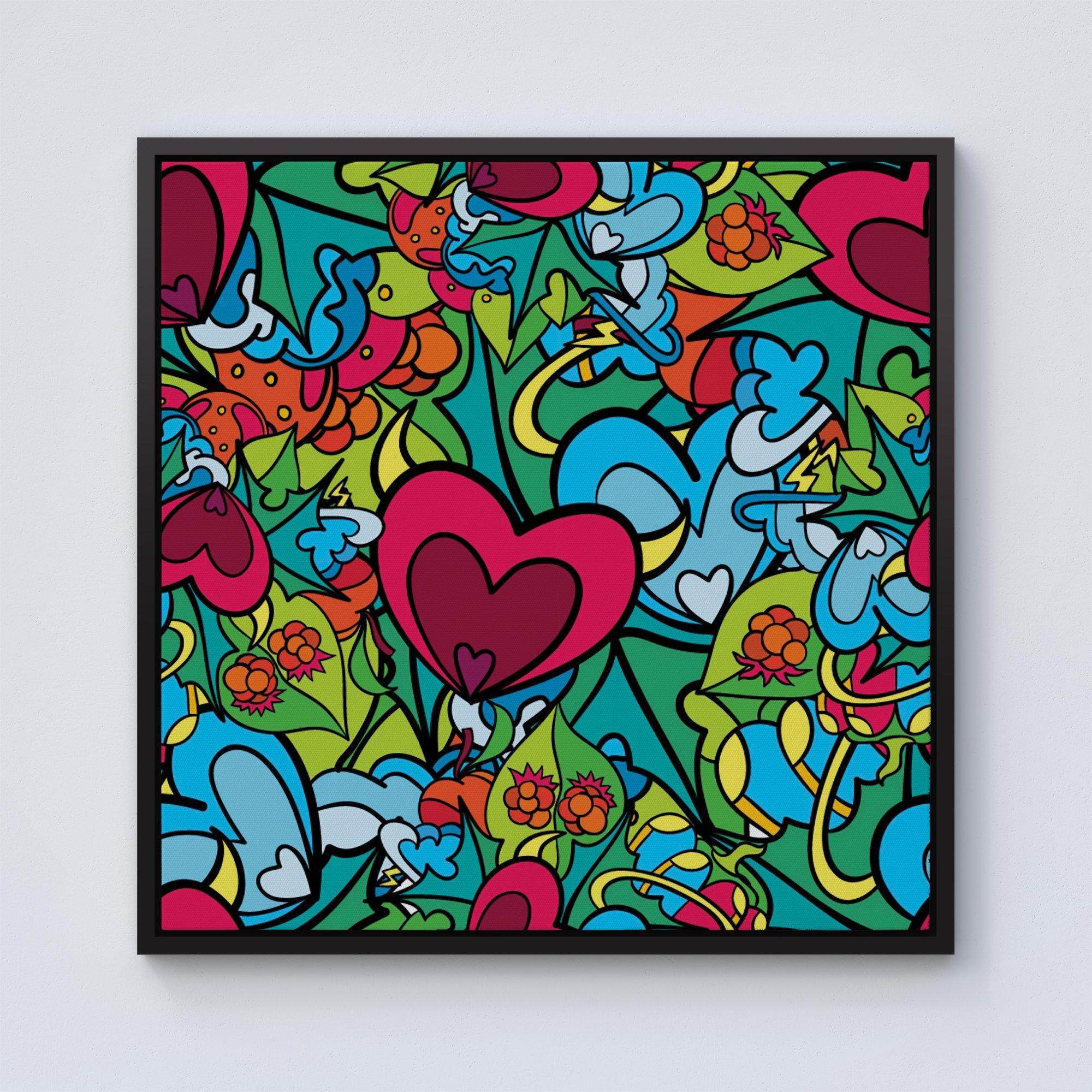 Hippie Psychedelic Pattern Framed Canvas