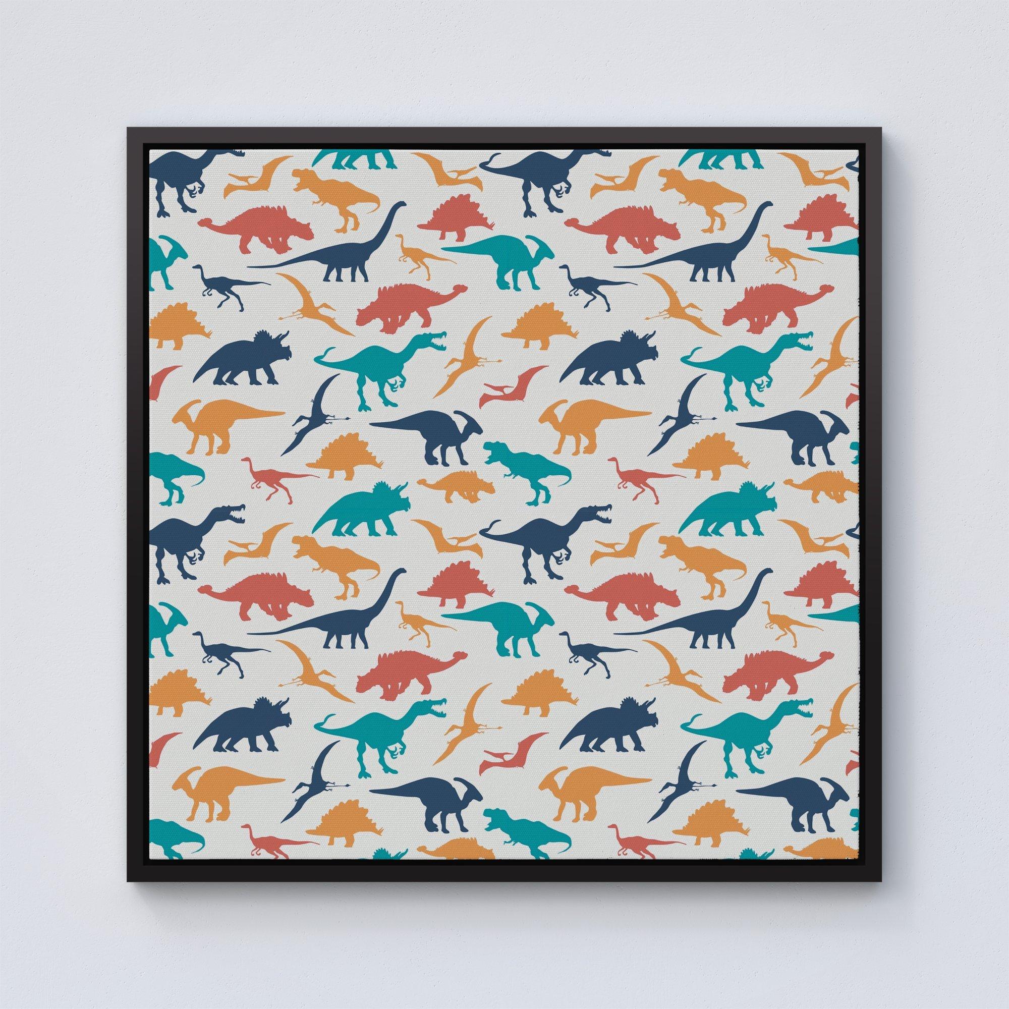 Multicoloured Dinosaurs Framed Canvas