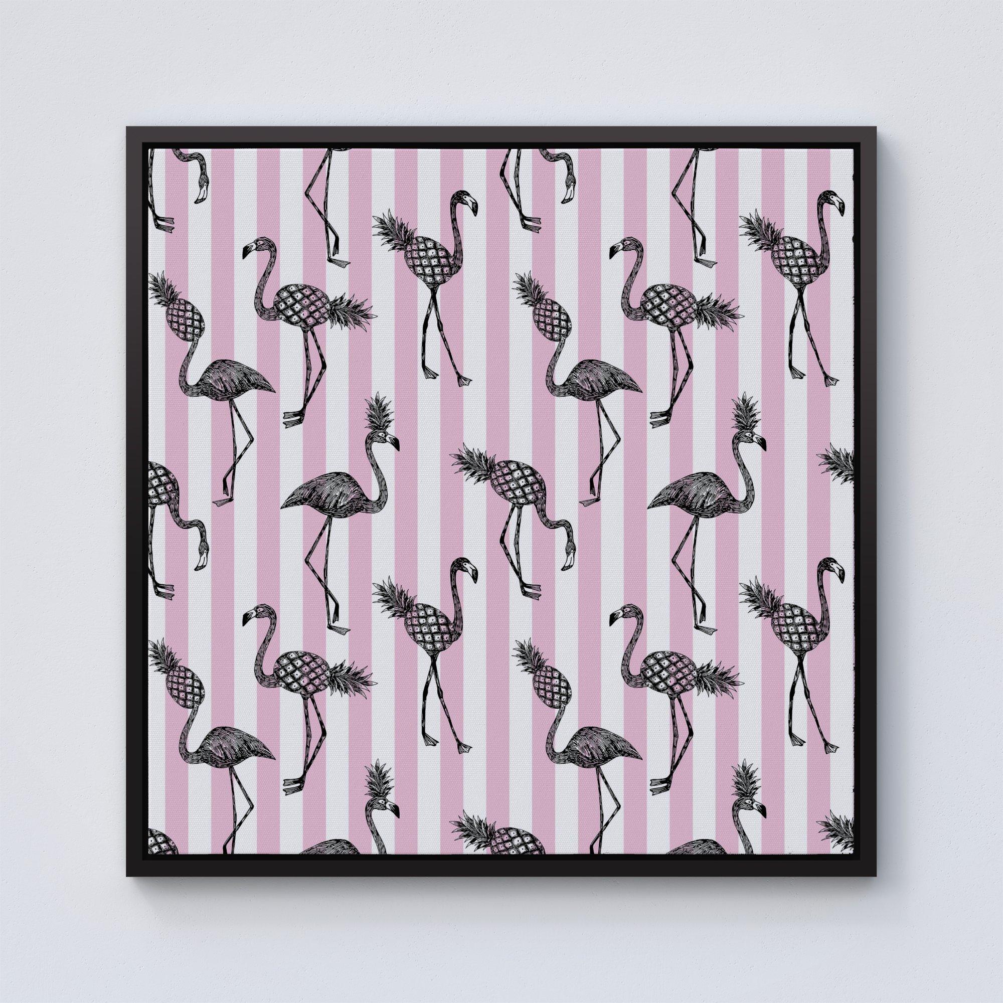 Pineapple Flamingo Framed Canvas