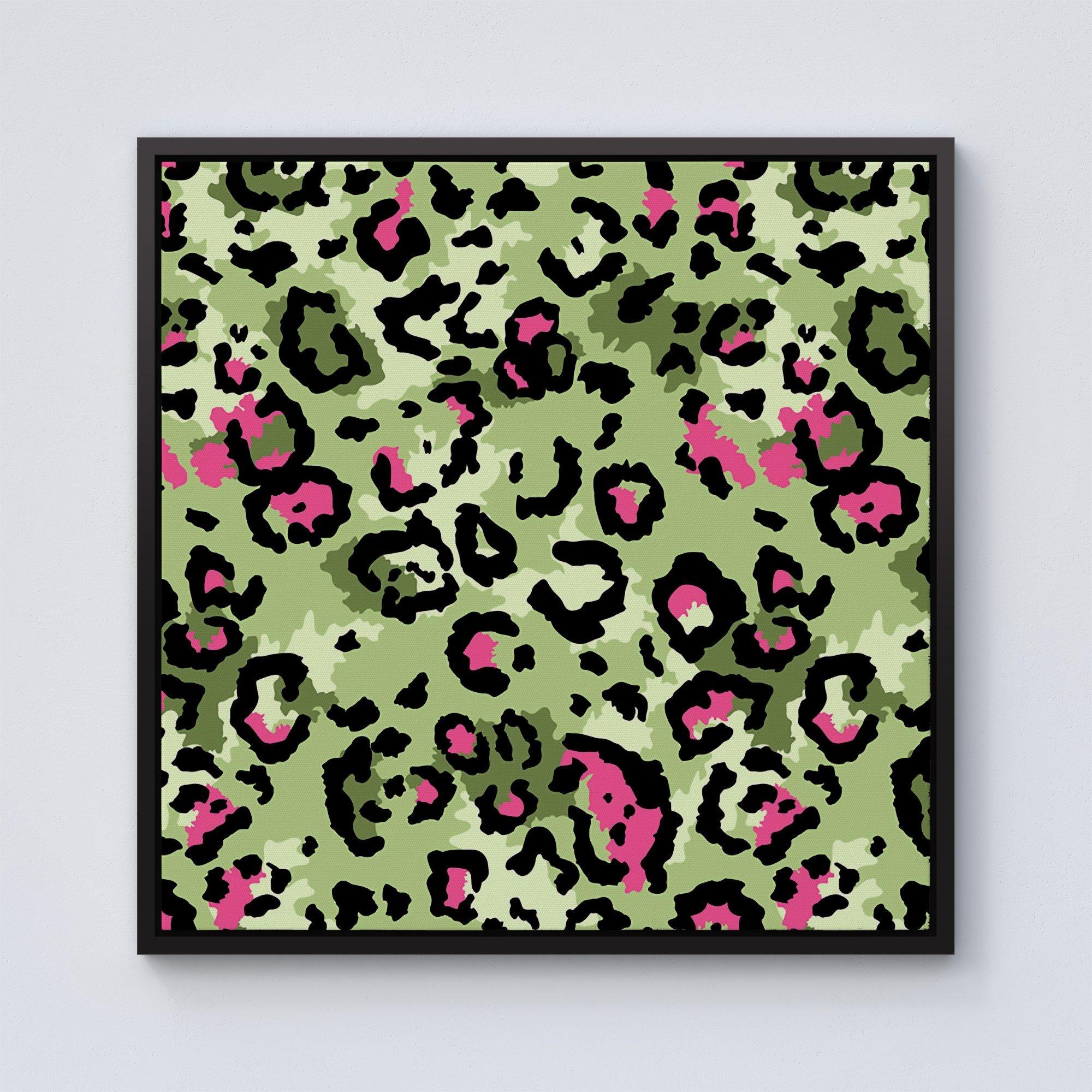 Green And Pink Leopard Print Framed Canvas