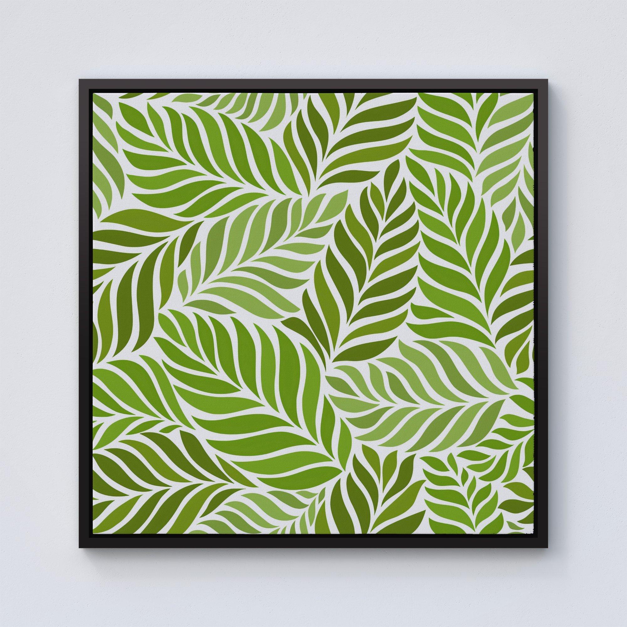 Green Leaf Pattern Framed Canvas